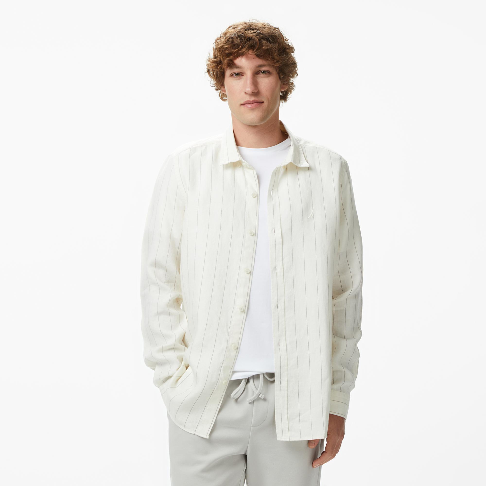 Nautica Erkek Krem Regular Fit Çizgili Gömlek