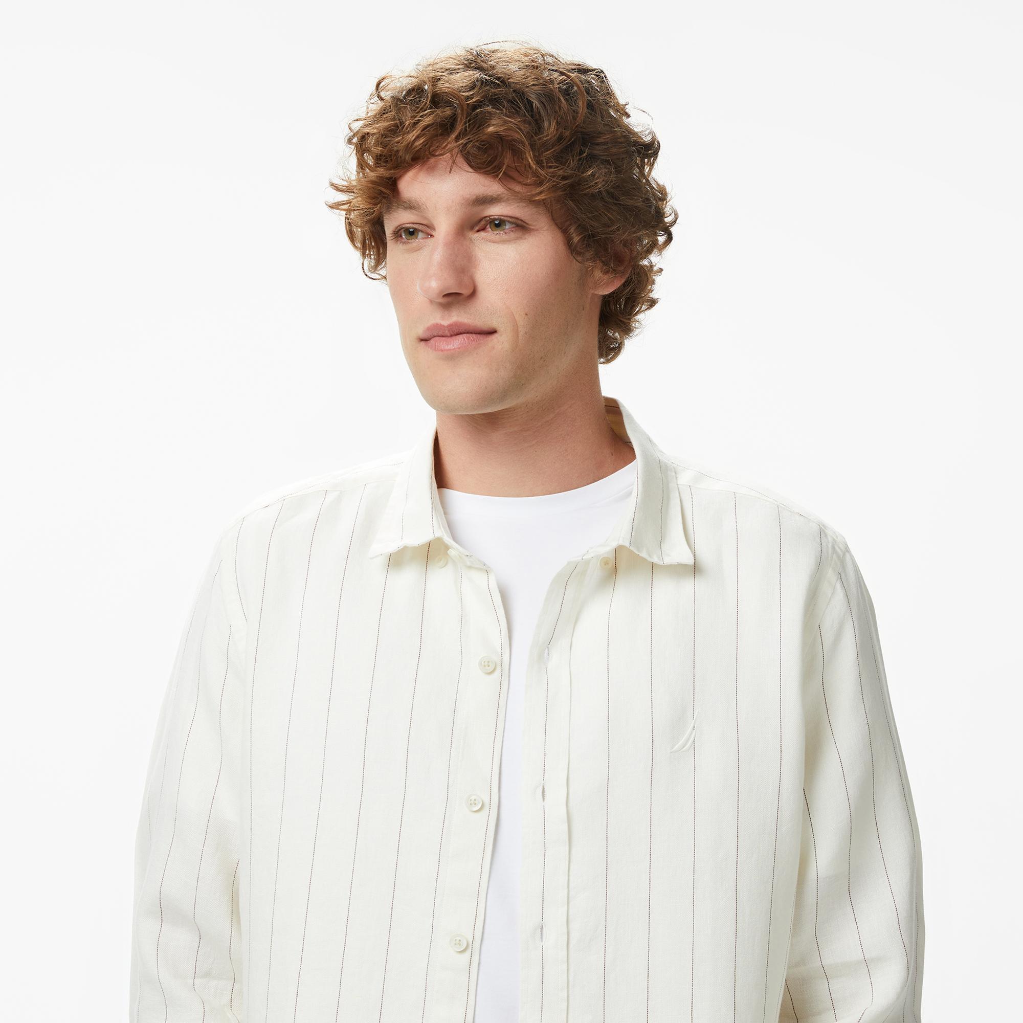 Nautica Erkek Krem Regular Fit Çizgili Gömlek