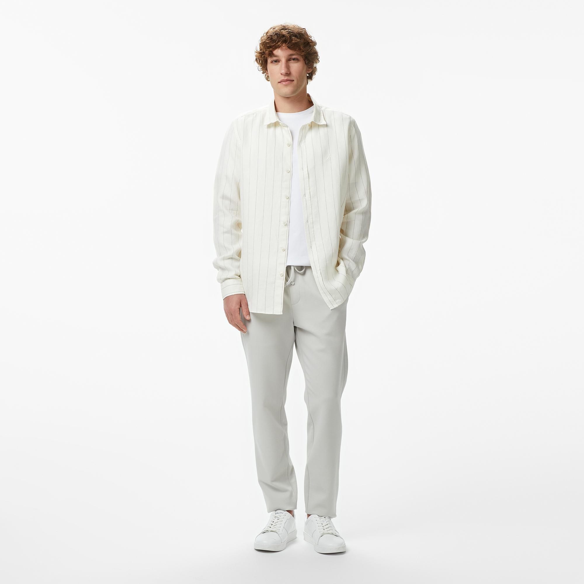 Nautica Erkek Krem Regular Fit Çizgili Gömlek