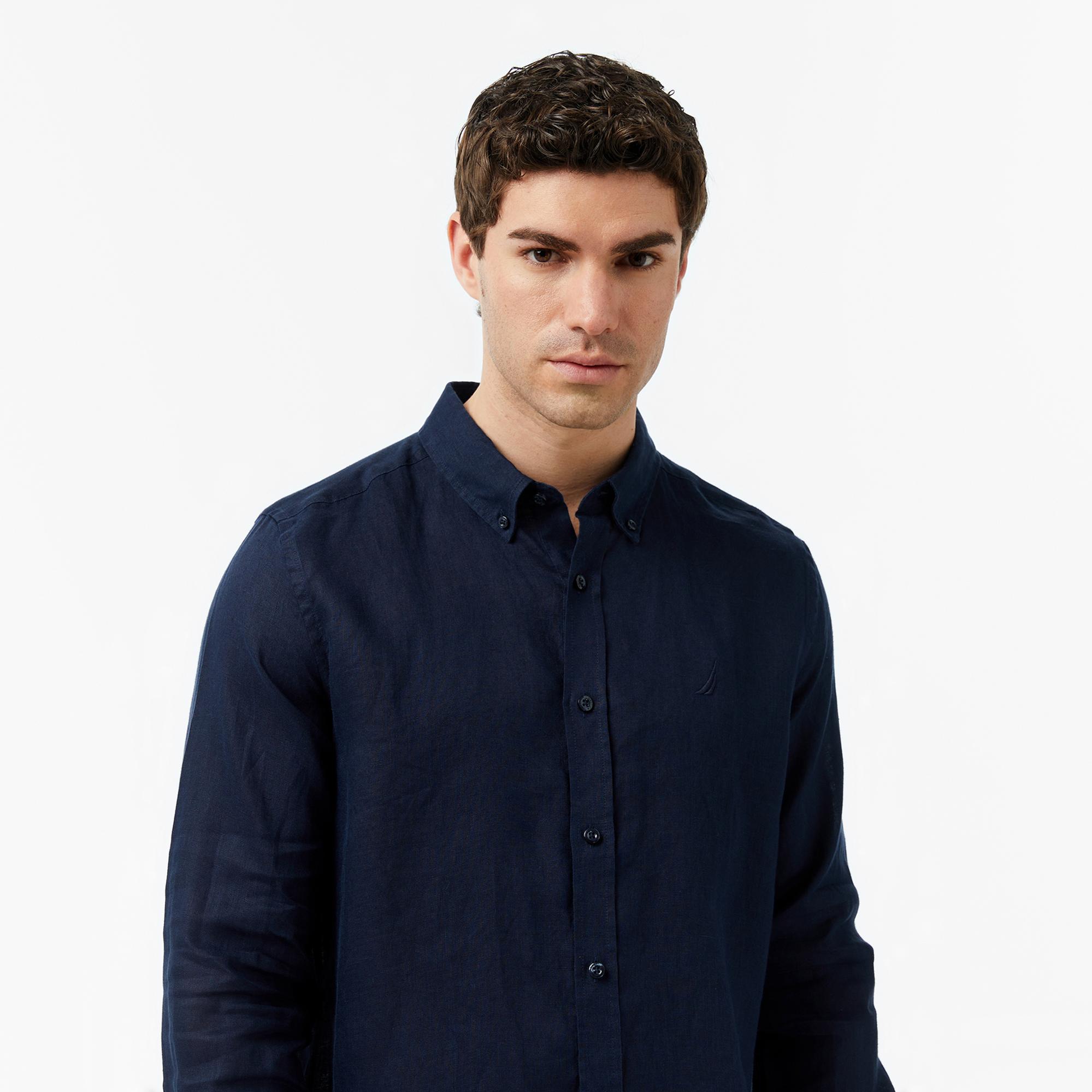 Nautica Erkek Lacivert Regular Fit Keten Gömlek