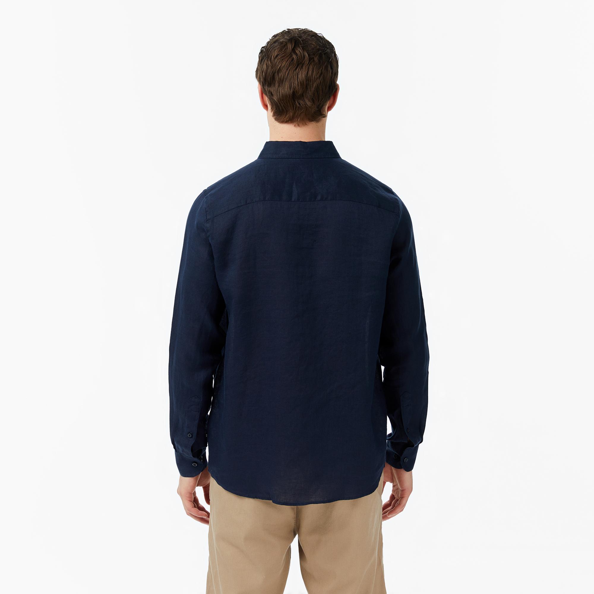 Nautica Erkek Lacivert Regular Fit Keten Gömlek