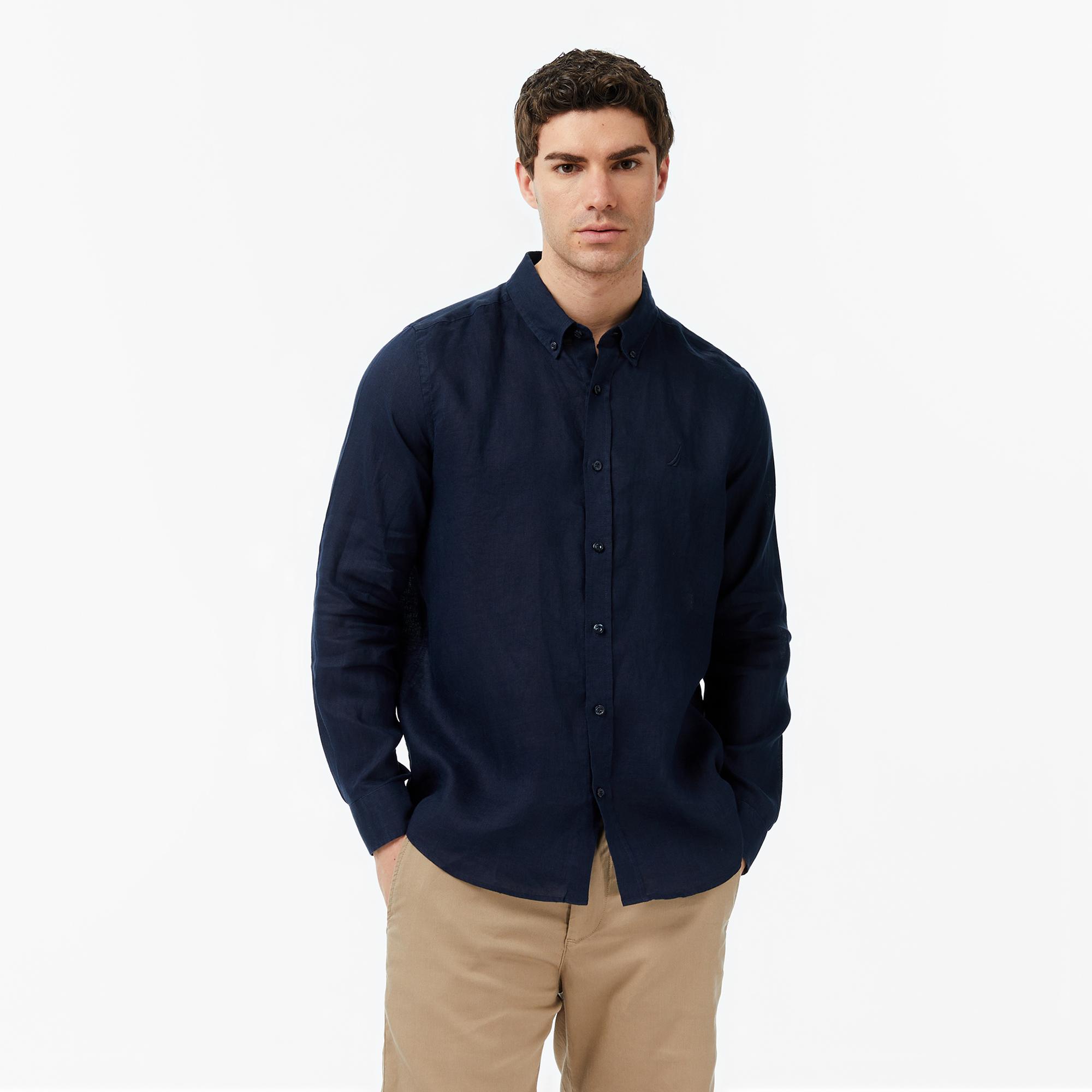 Nautica Erkek Lacivert Regular Fit Keten Gömlek