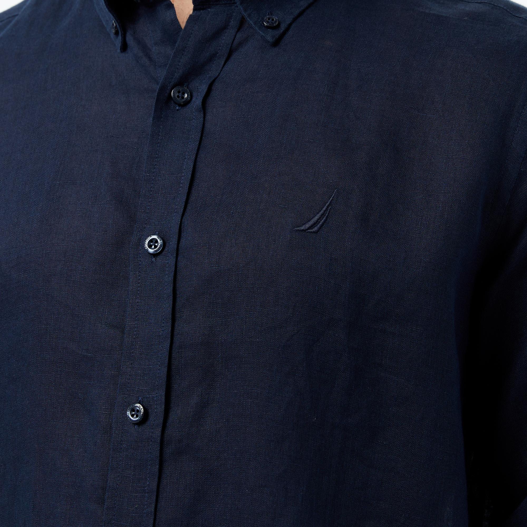 Nautica Erkek Lacivert Regular Fit Keten Gömlek