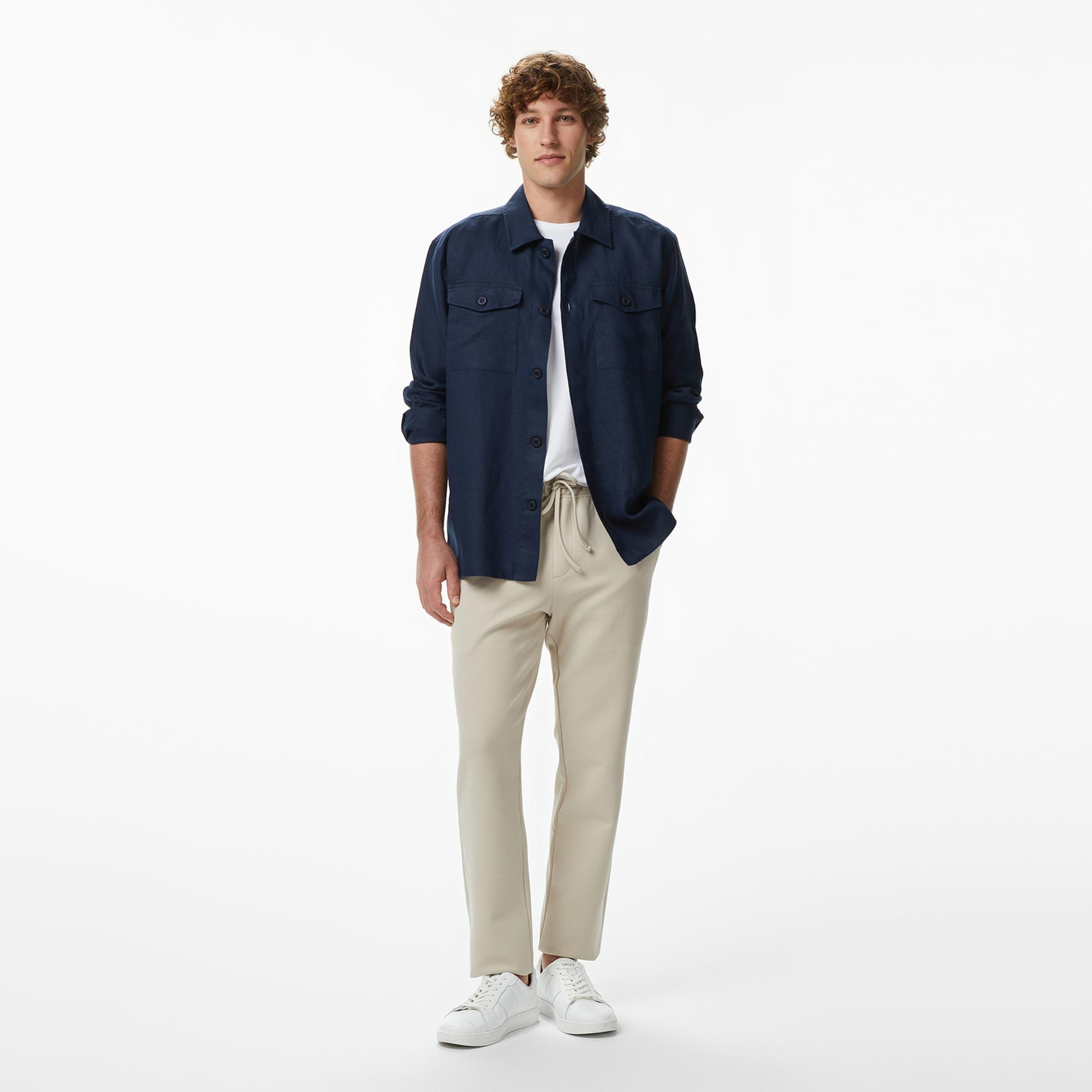 Nautica Erkek Lacivert Regular Fit Keten Gömlek