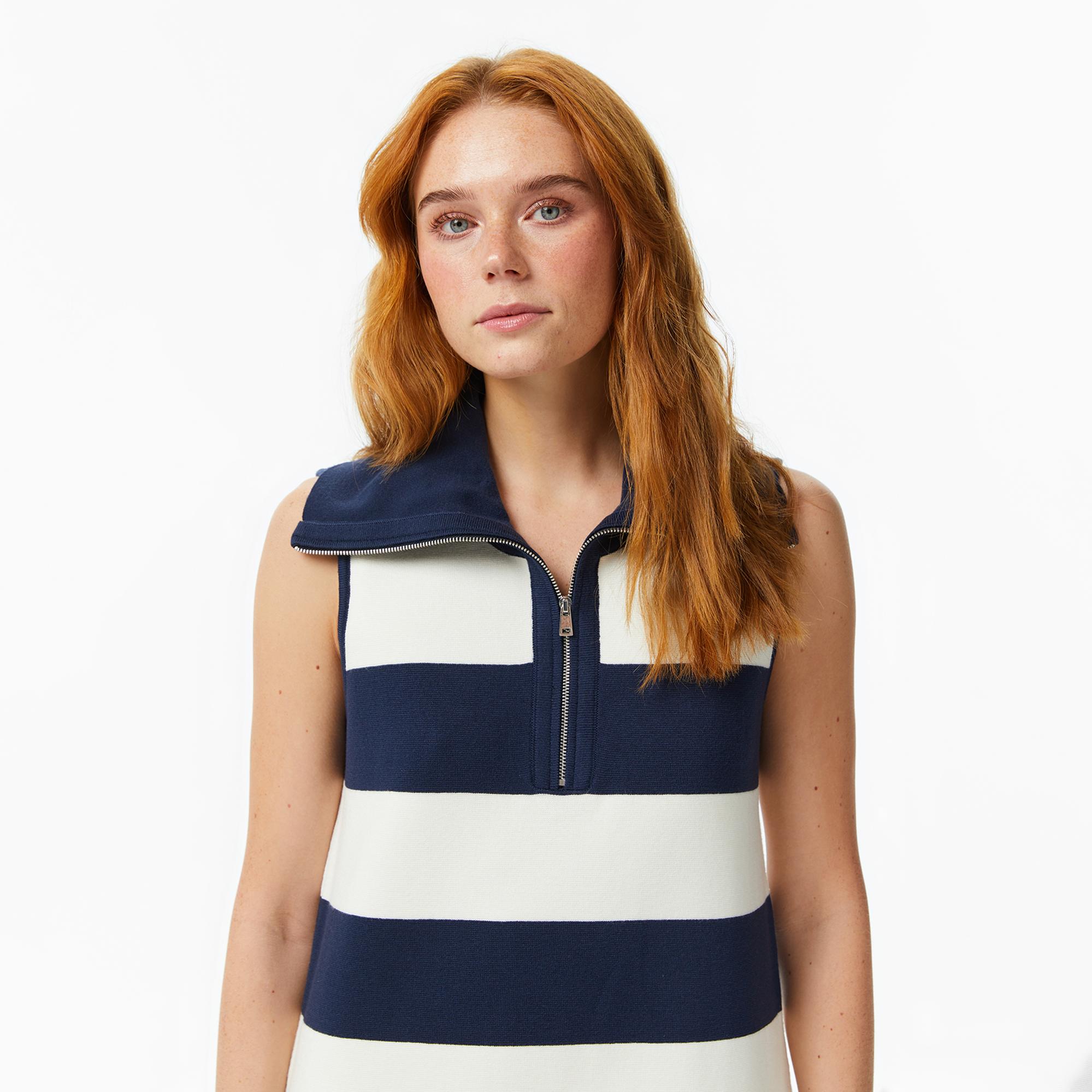 Nautica Kadın Lacivert Slim Fit Kolsuz Çizgili Triko Elbise