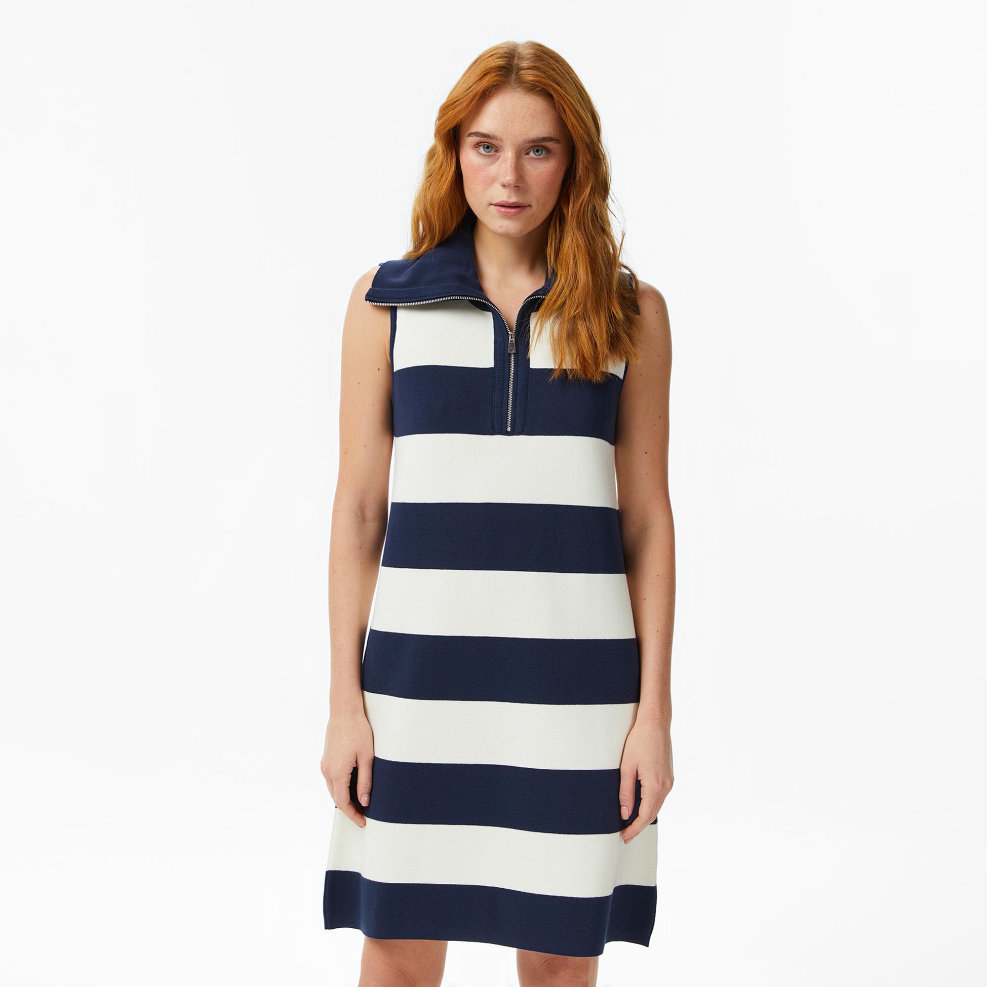 Nautica Kadın Lacivert Slim Fit Kolsuz Çizgili Triko Elbise
