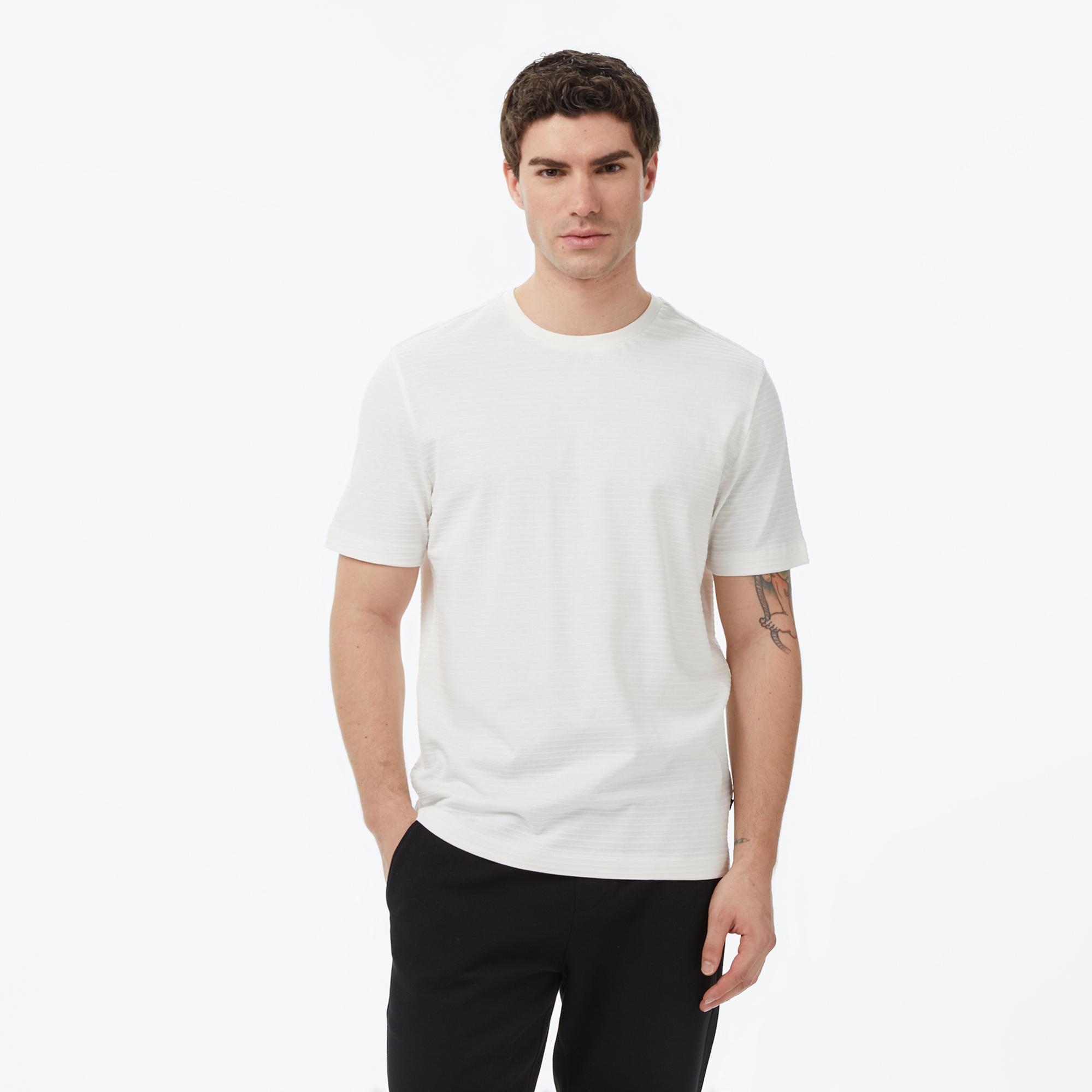 Nautica Erkek Krem Regular Fit Çizgili T-Shirt
