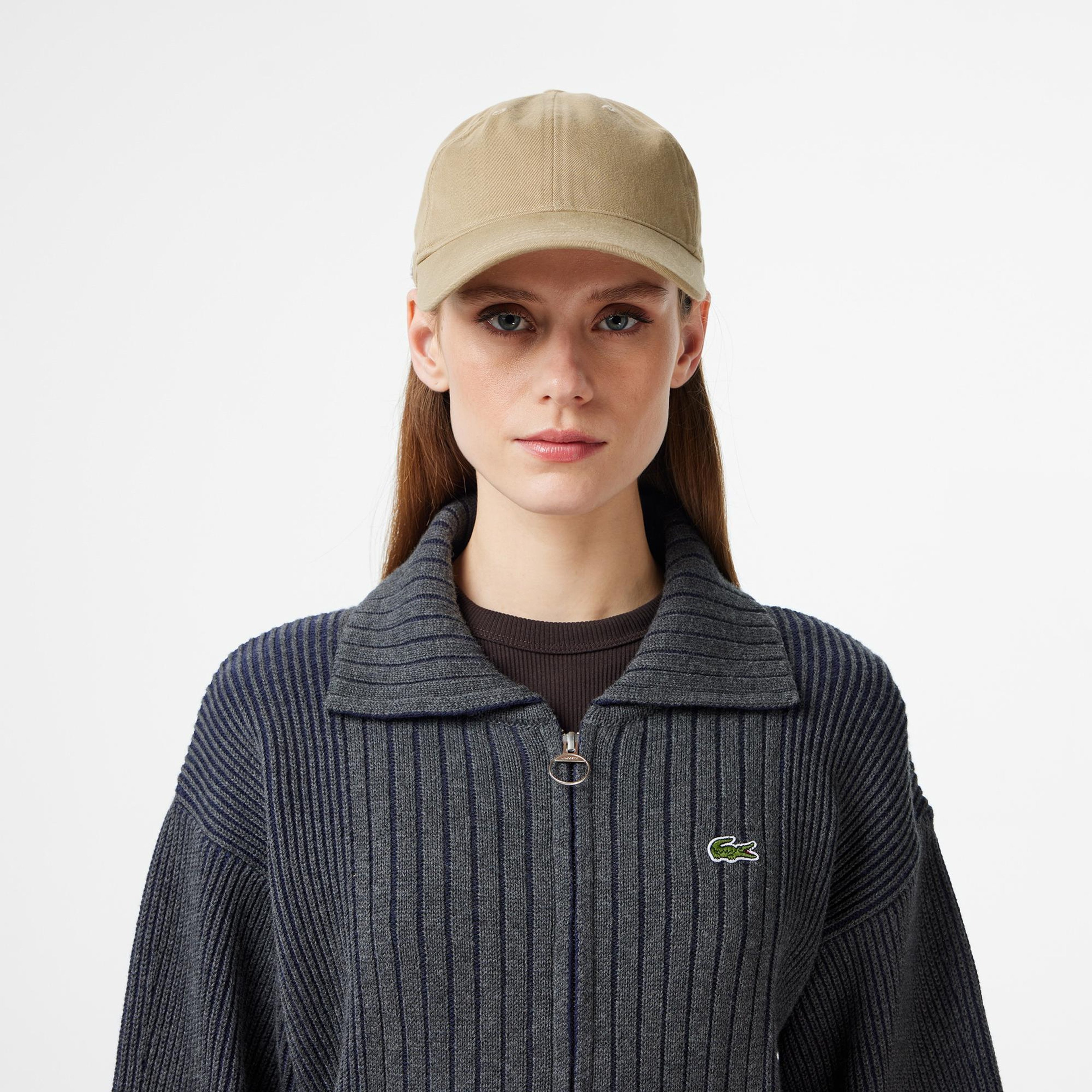 Lacoste Kadın Relaxed Fit Fermuarlı Gri Hırka