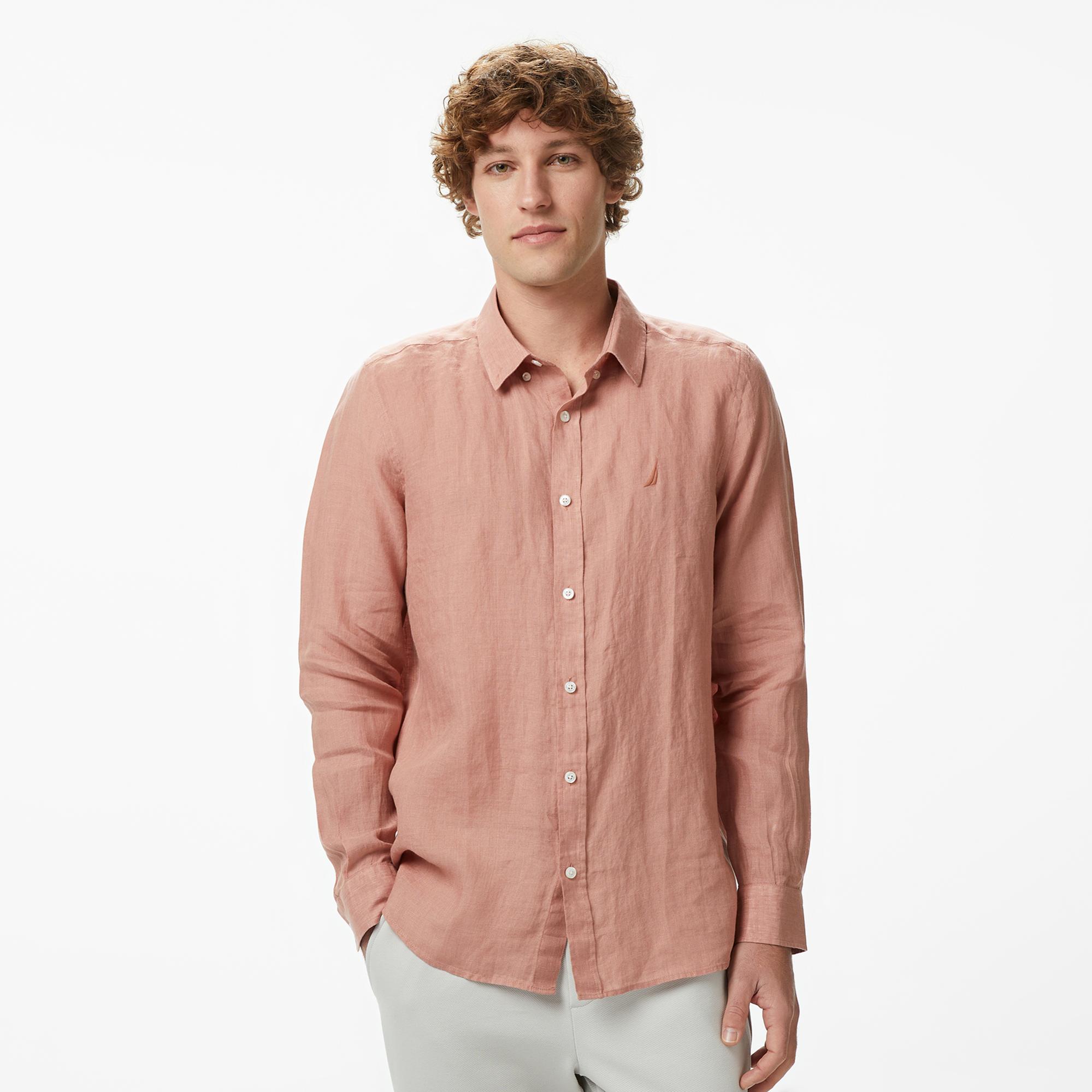 Nautica Erkek Bej Regular Fit Keten Gömlek