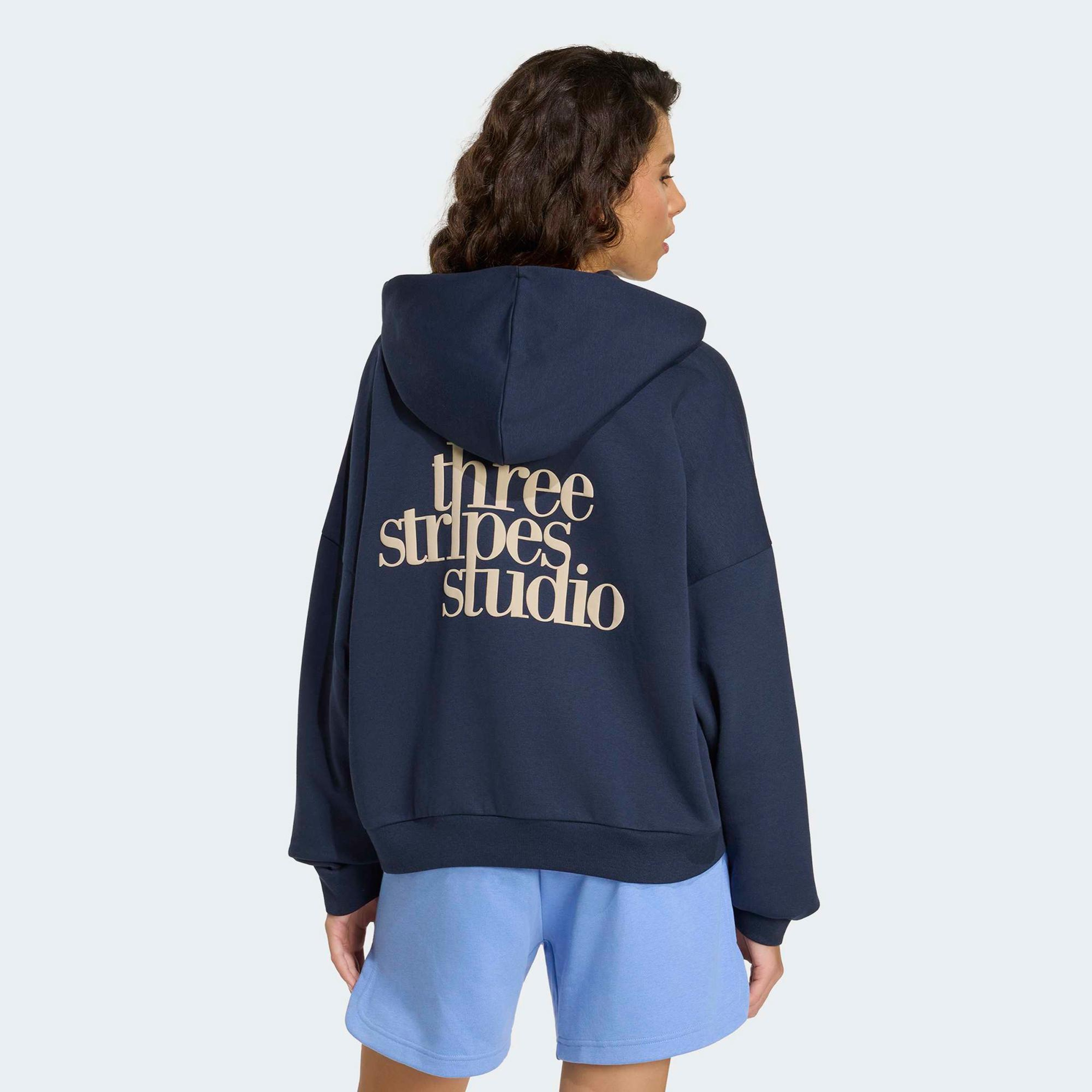 adidas 3-Stripes Studio Kadın Mavi Hoodie