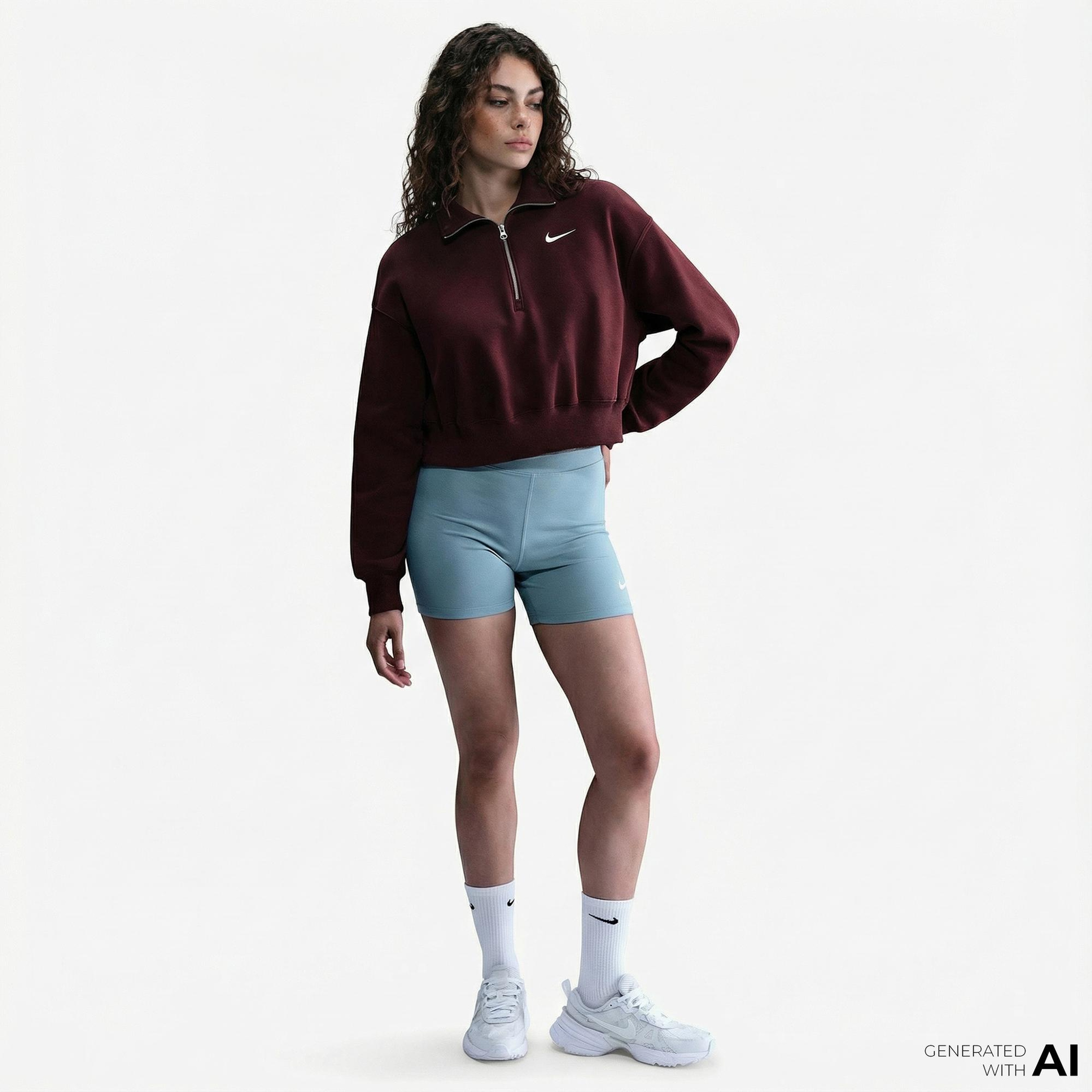 Nike Sportswear Phoenix Fleece Crop Kadın Bordo Sweatshirt