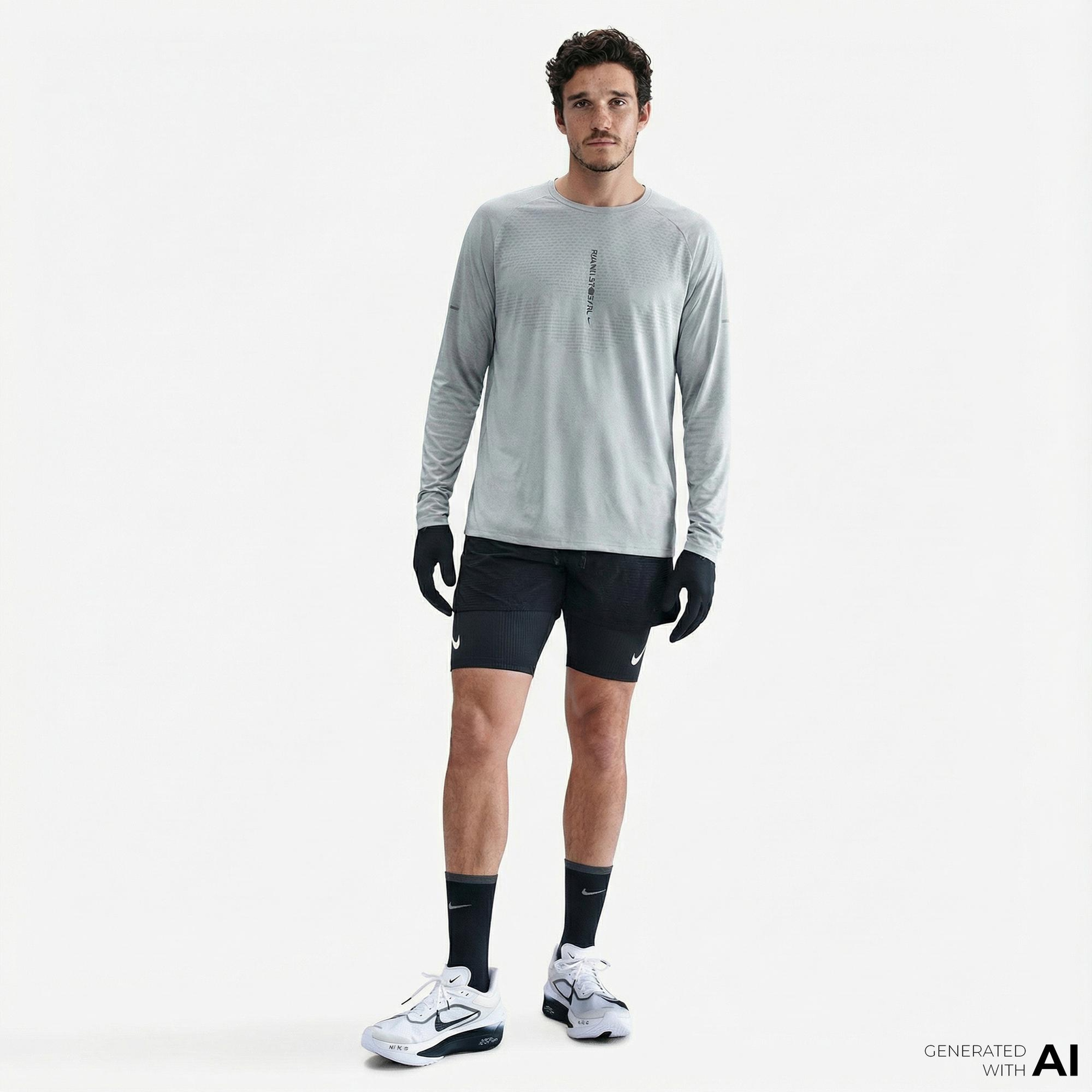 Nike Dri-Fit Stride Erkek Gri Uzun Kollu T-Shirt