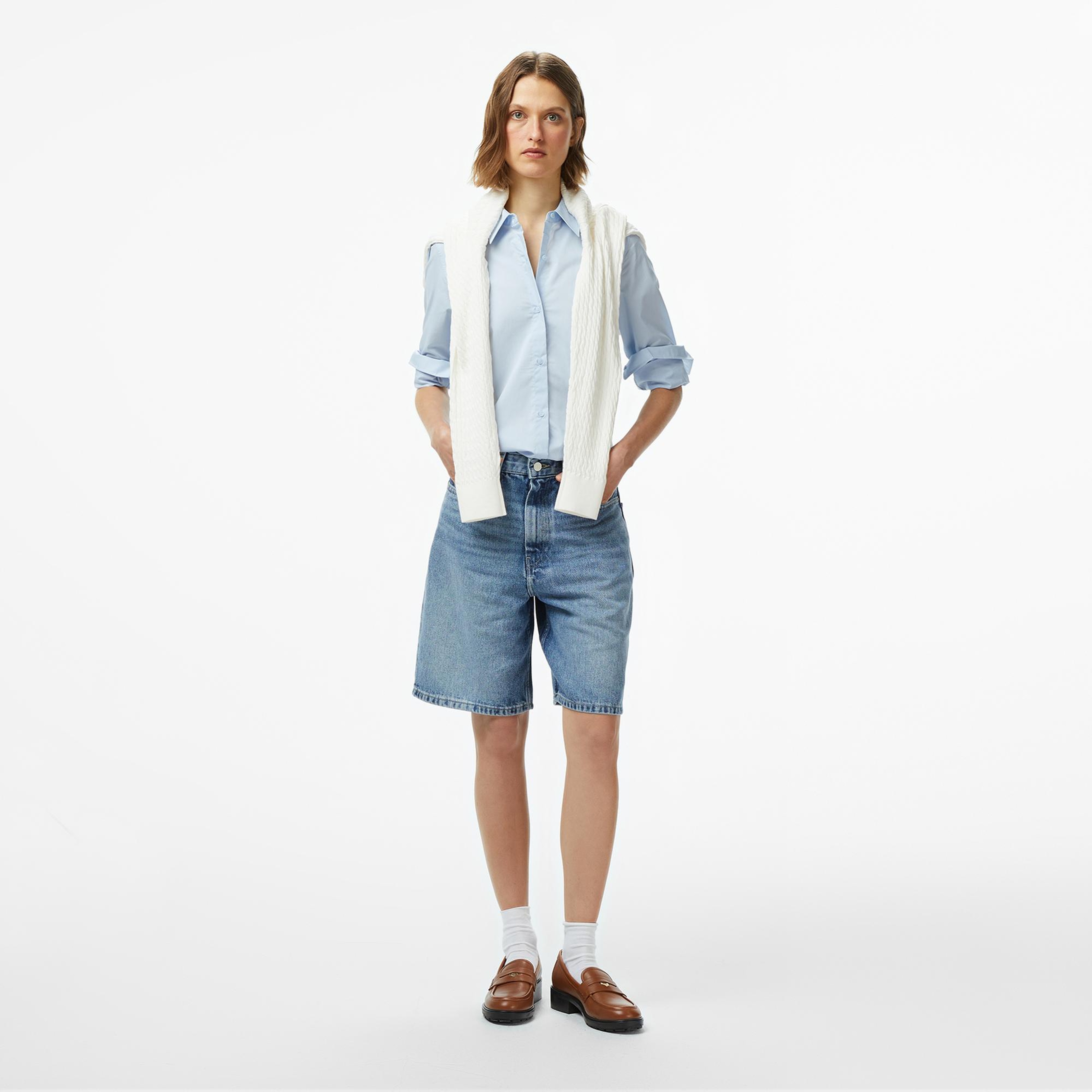 Tommy Hilfiger Essentials Poplin Regular Kadın Mavi Gömlek