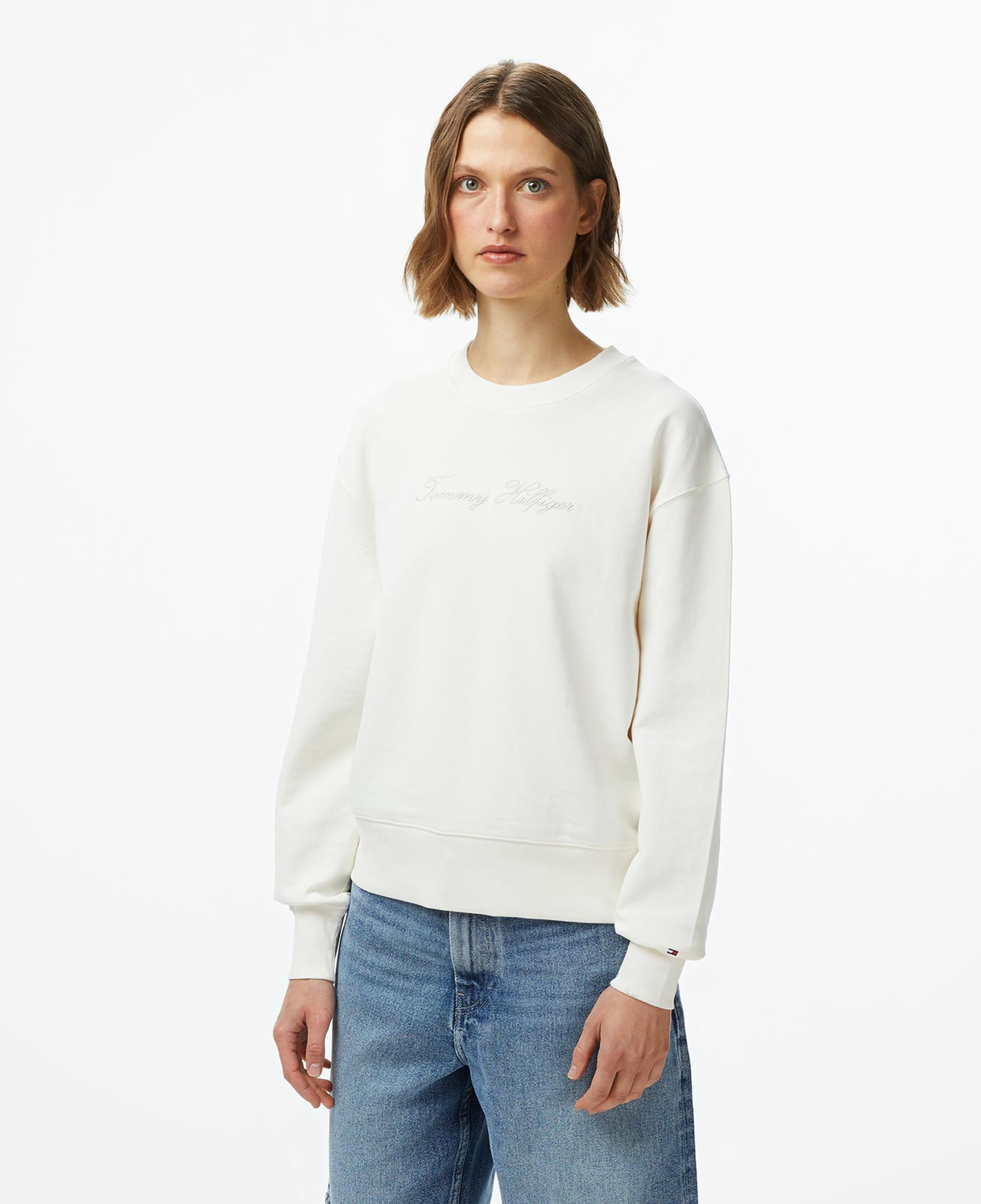 Tommy Hilfiger Lurex Script Regular Kadın Beyaz Sweatshirt