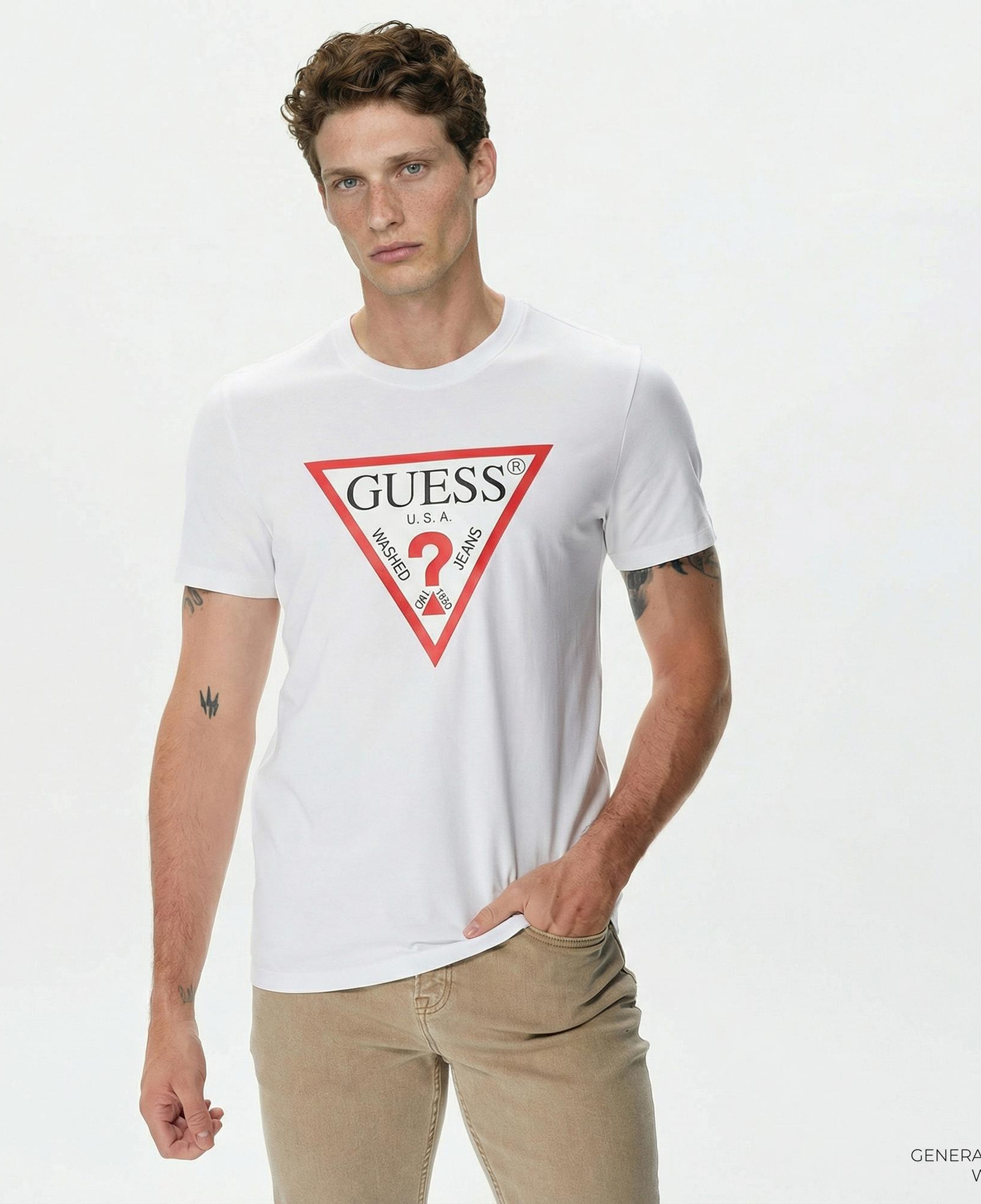 Guess Original Logo Mid Organic Stream Jersey Erkek Beyaz T-Shirt