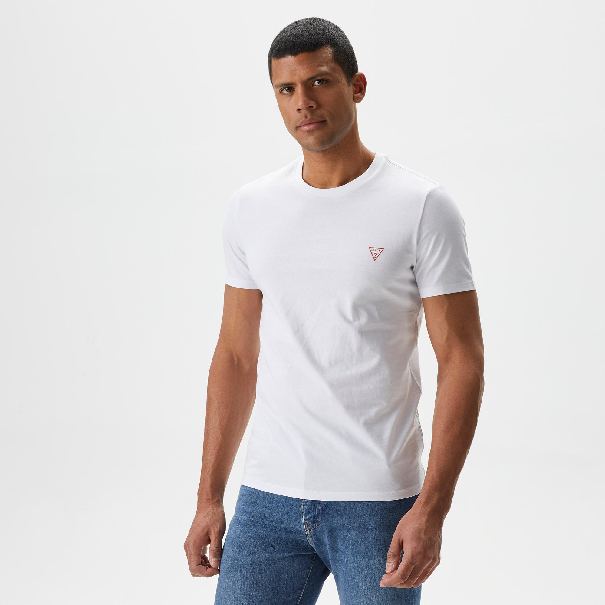 Guess Mid Organic Stream Jersey Erkek Beyaz T-Shirt