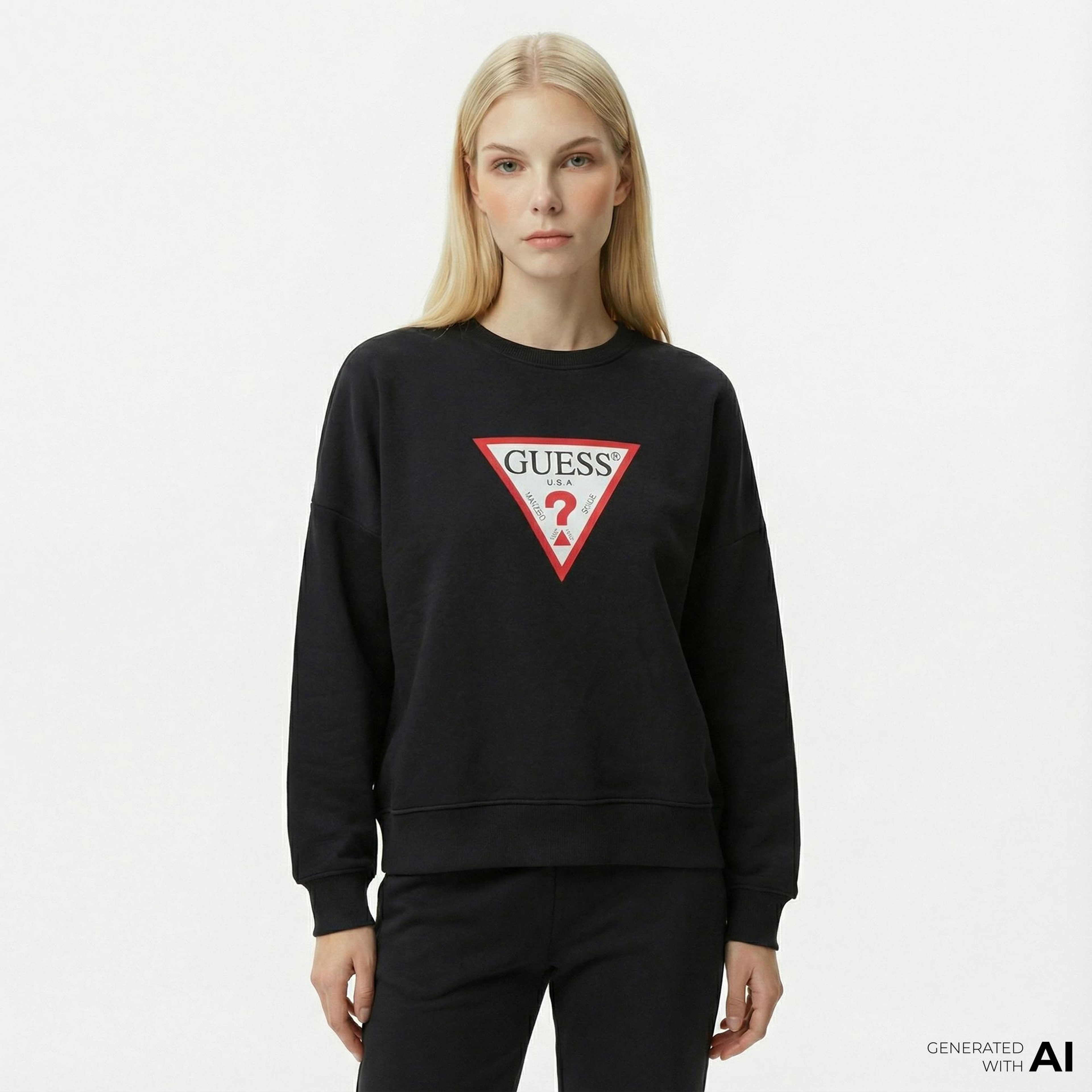 Guess Iconic Tria Kadın Siyah Sweatshirt