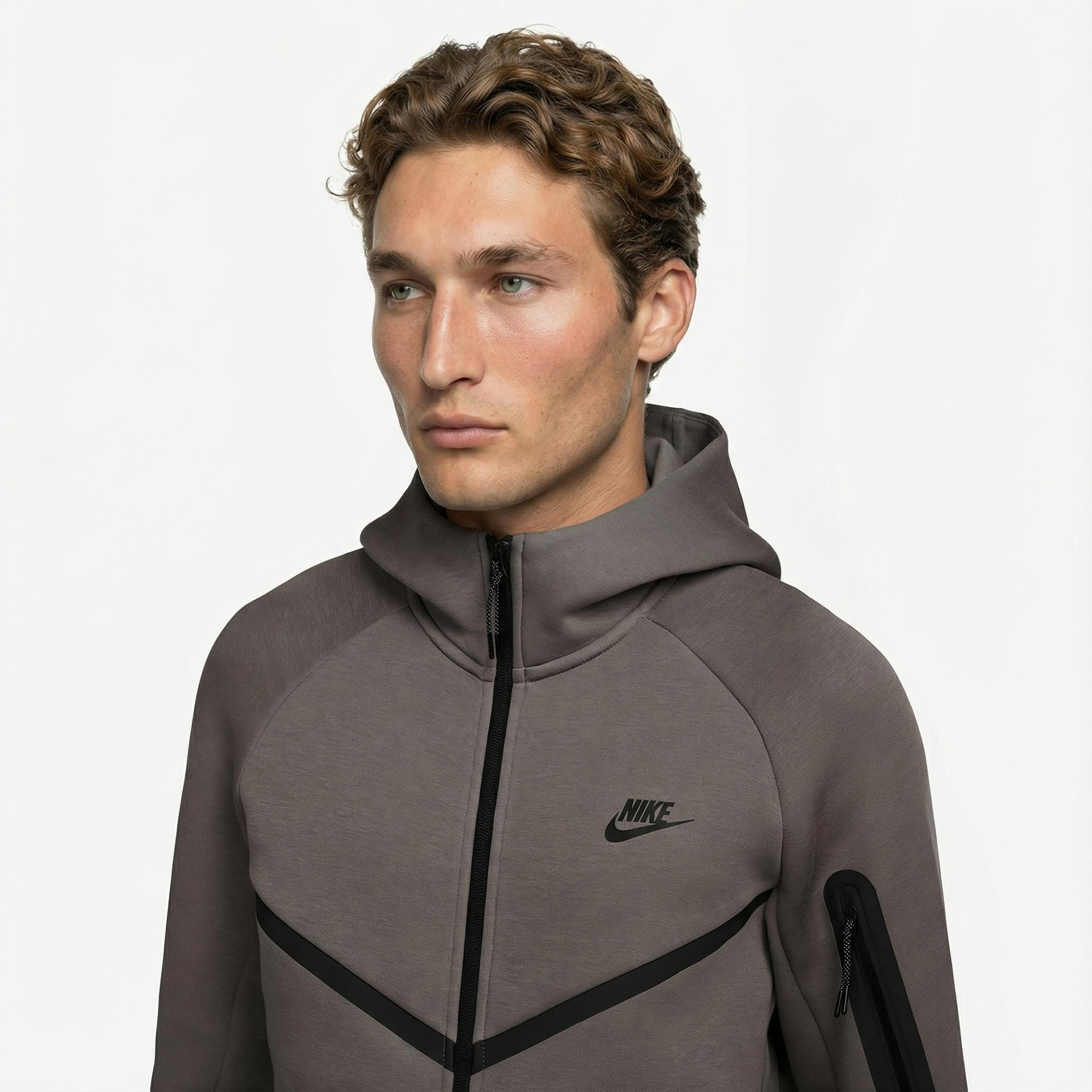 Nike Tech Fleece Erkek Gri Kapüşonlu Hoodie