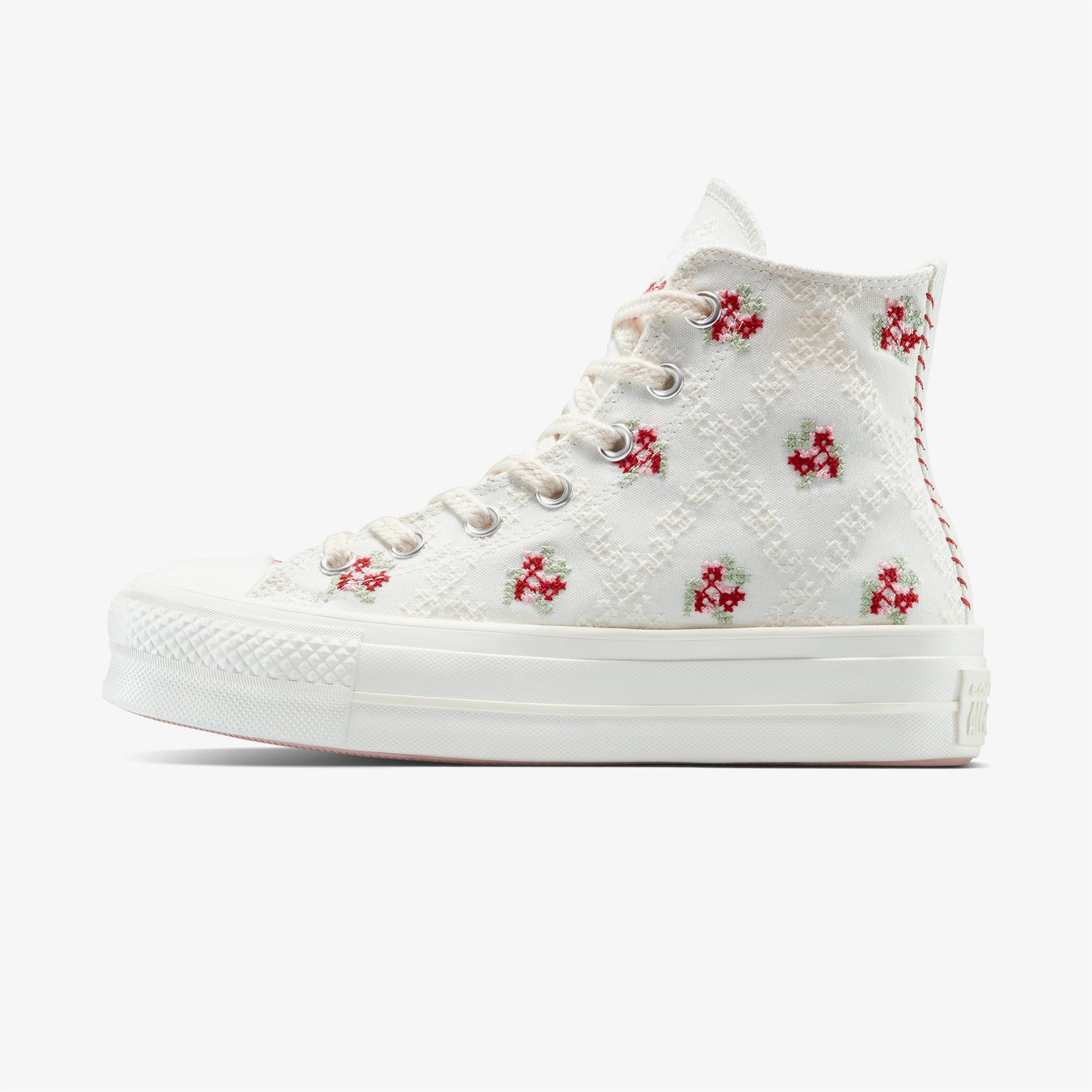 Converse Chuck Taylor All Star Lift Rose Cross Stitch Kadın Beyaz Platform Sneaker