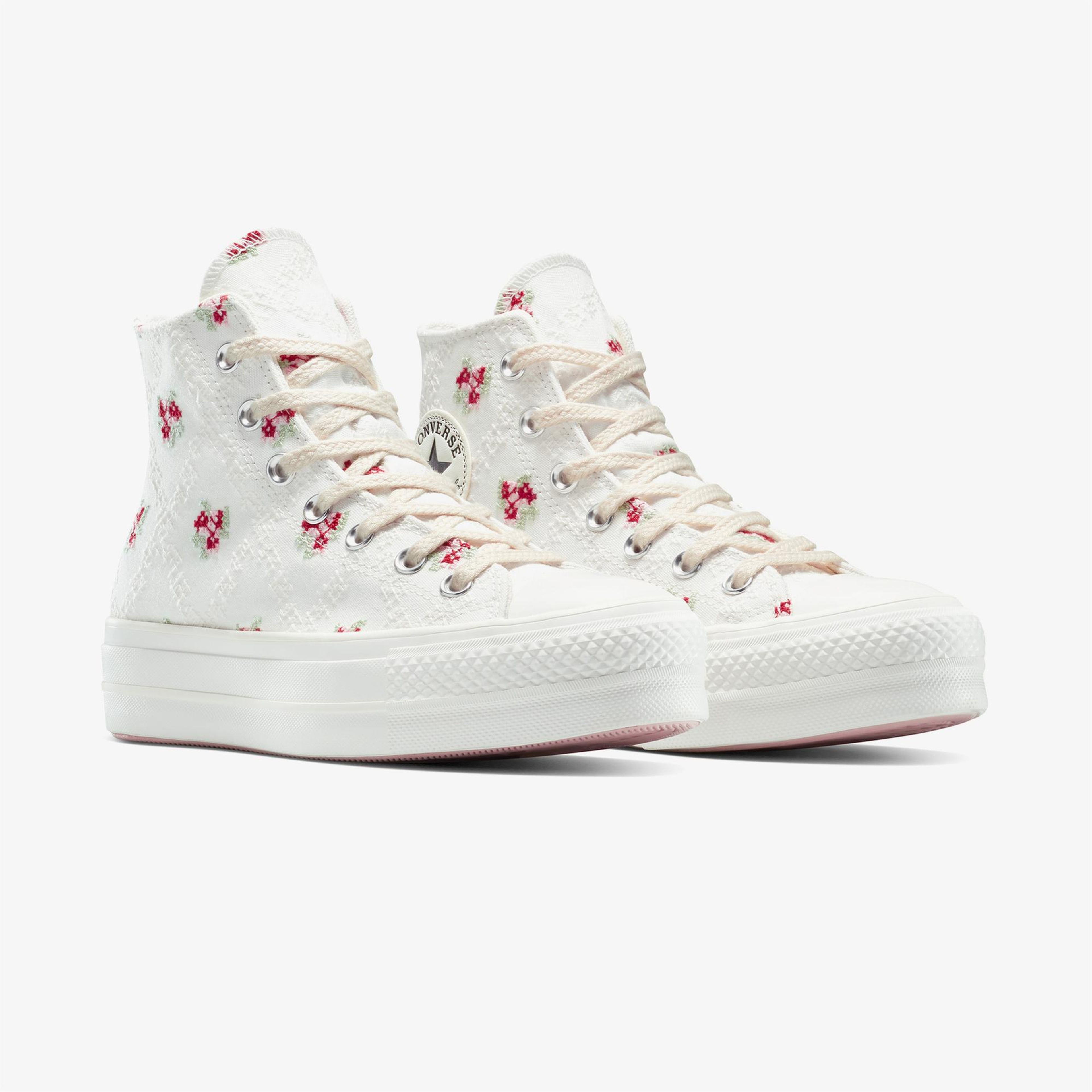 Converse Chuck Taylor All Star Lift Rose Cross Stitch Kadın Beyaz Platform Sneaker