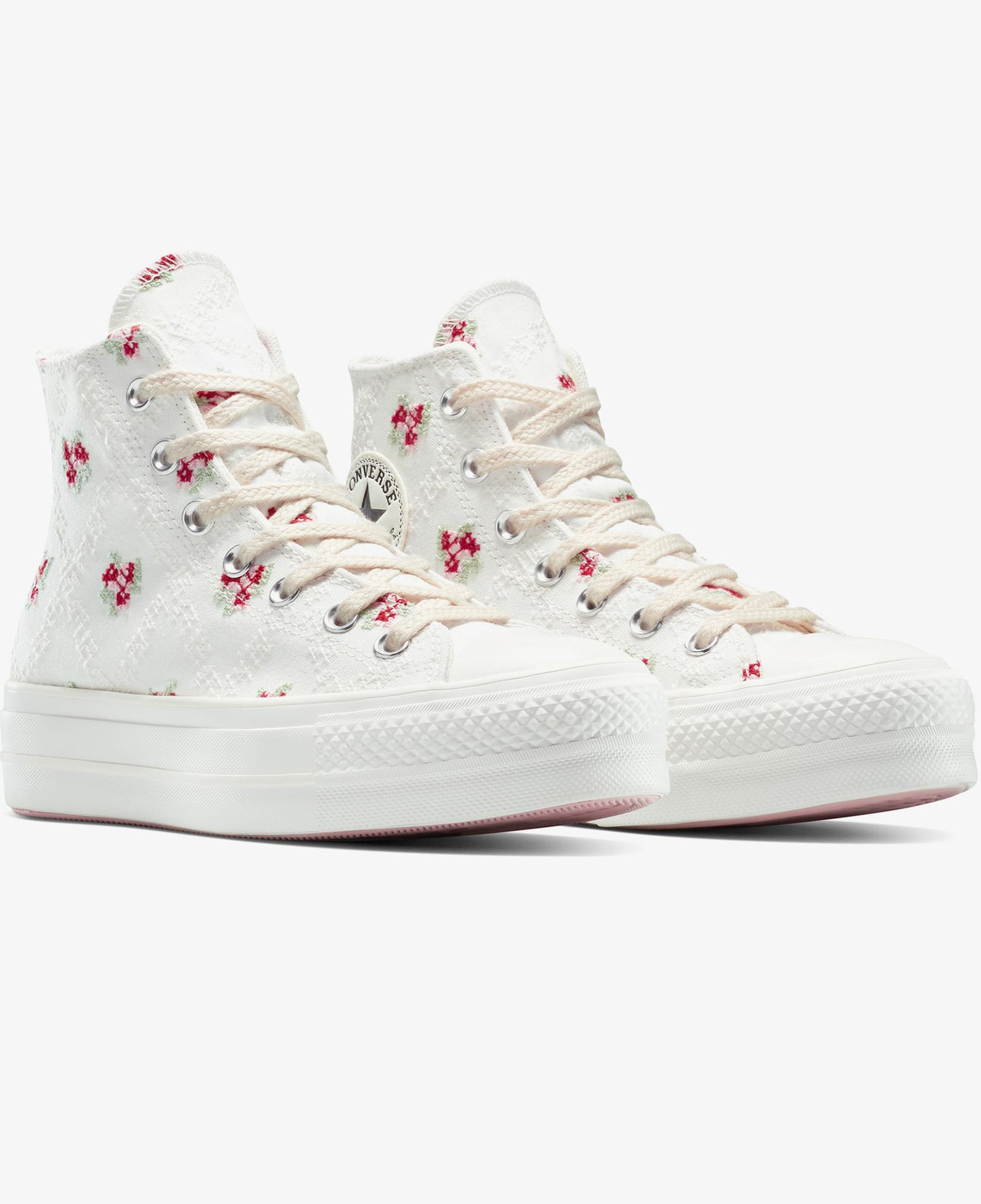 Converse Chuck Taylor All Star Lift Rose Cross Stitch Kadın Beyaz Platform Sneaker