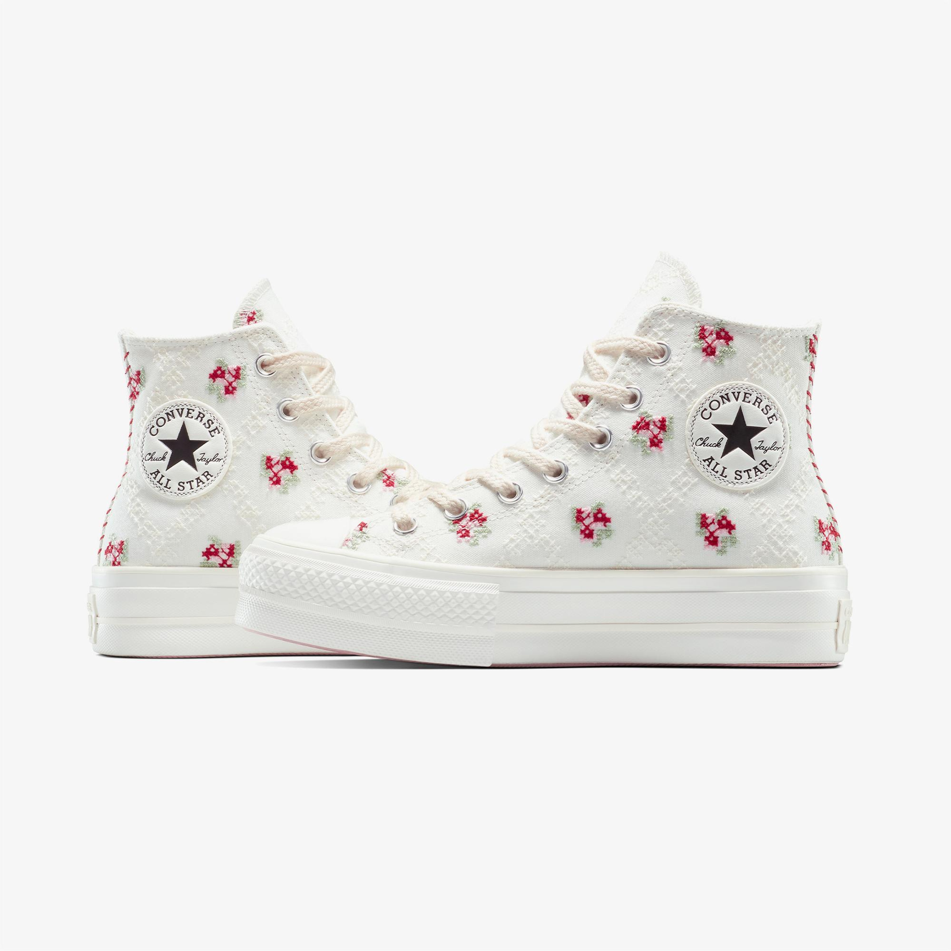 Converse Chuck Taylor All Star Lift Rose Cross Stitch Kadın Beyaz Platform Sneaker