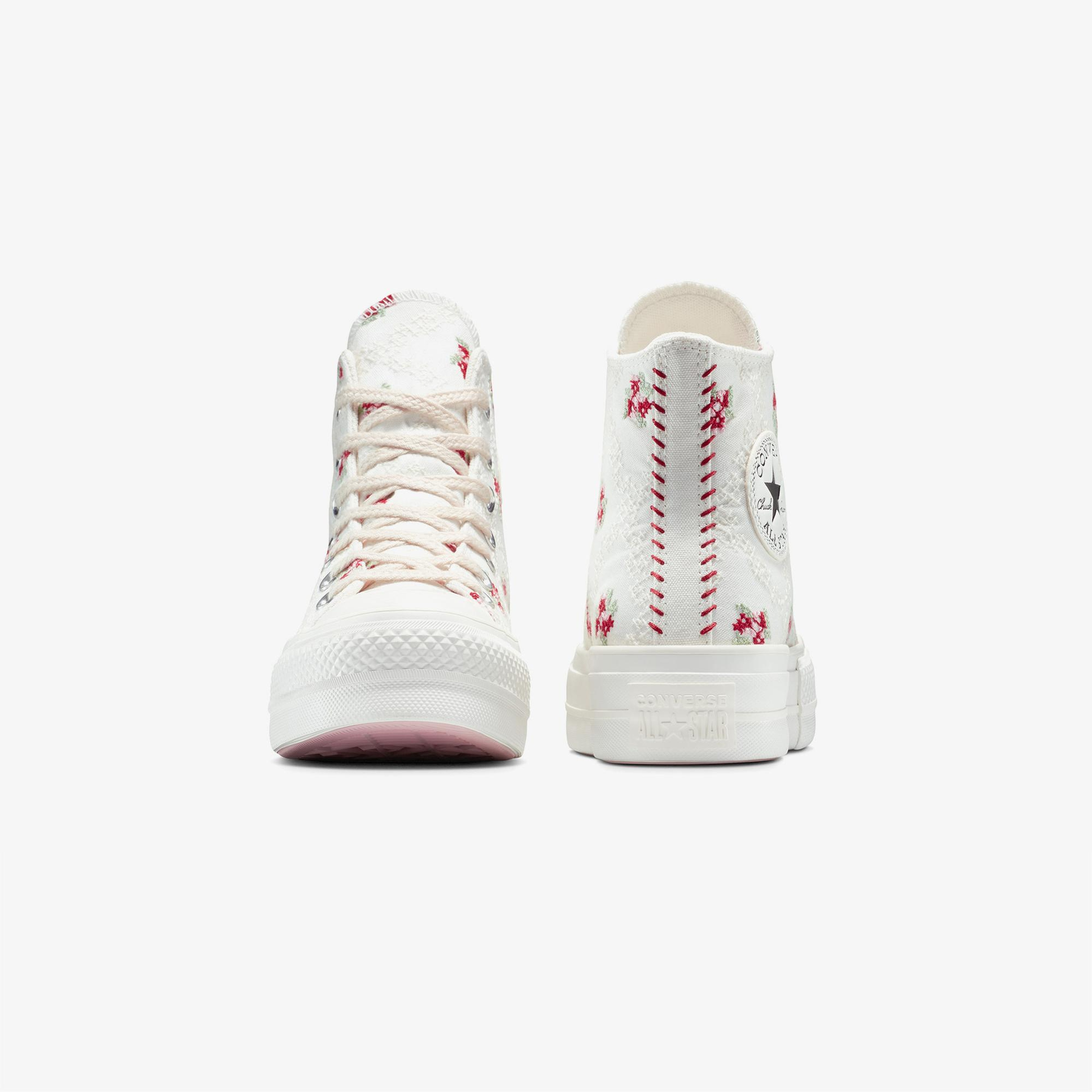 Converse Chuck Taylor All Star Lift Rose Cross Stitch Kadın Beyaz Platform Sneaker