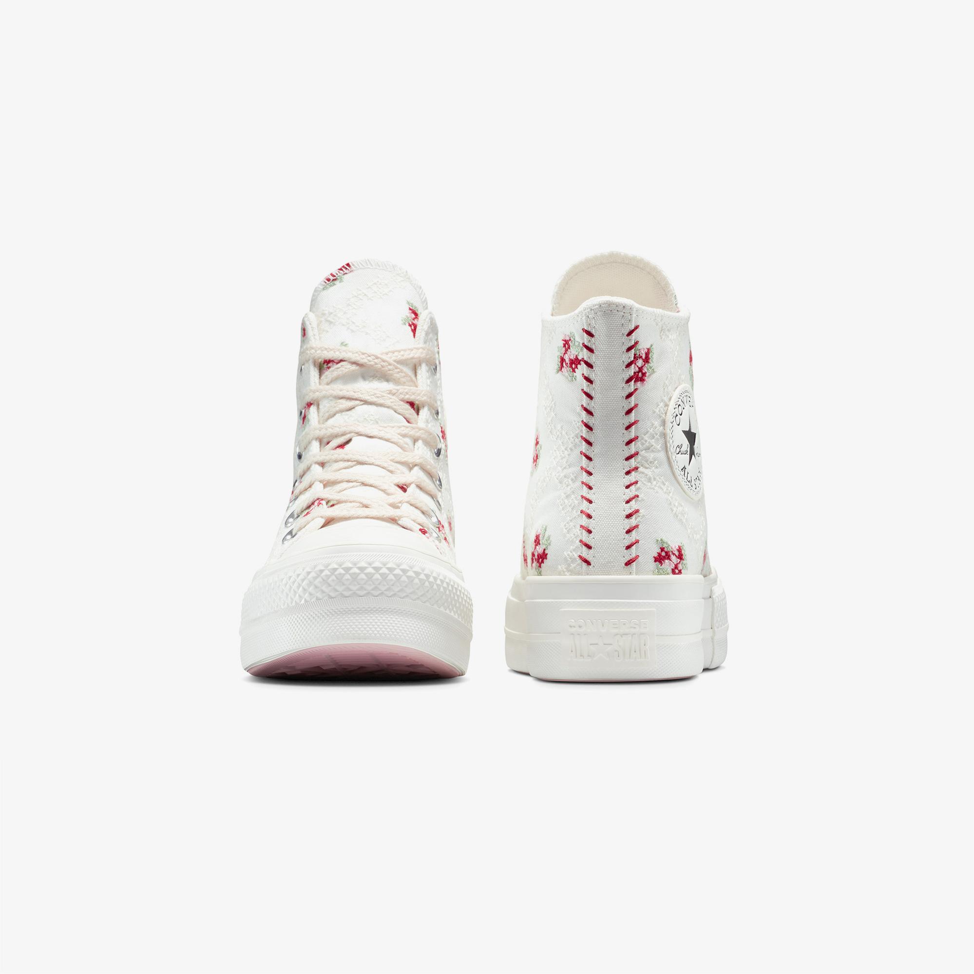 Converse Chuck Taylor All Star Lift Rose Cross Stitch Kadın Beyaz Platform Sneaker