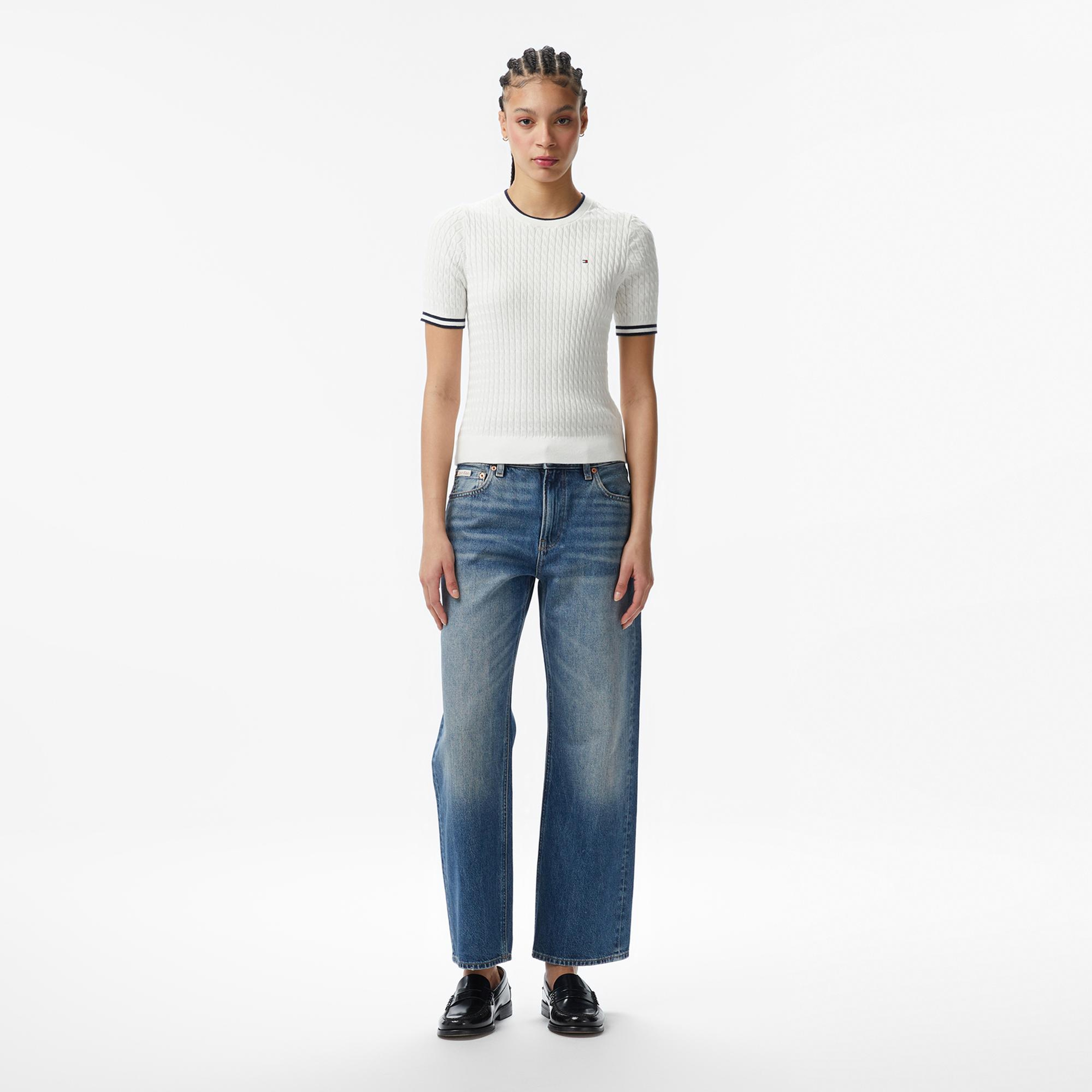 Tommy Hilfiger Cable Fine Kadın Beyaz Triko