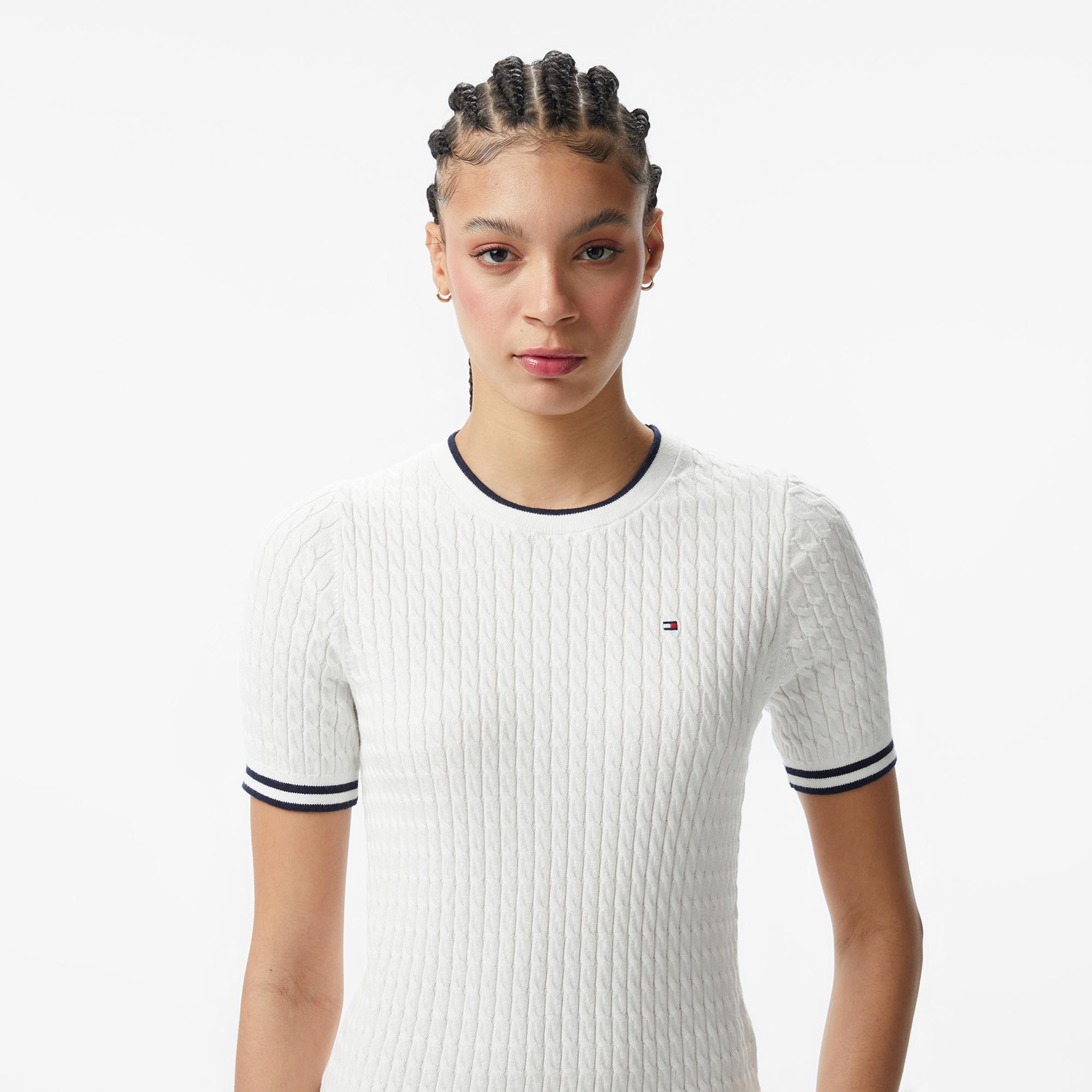 Tommy Hilfiger Cable Fine Kadın Beyaz Triko