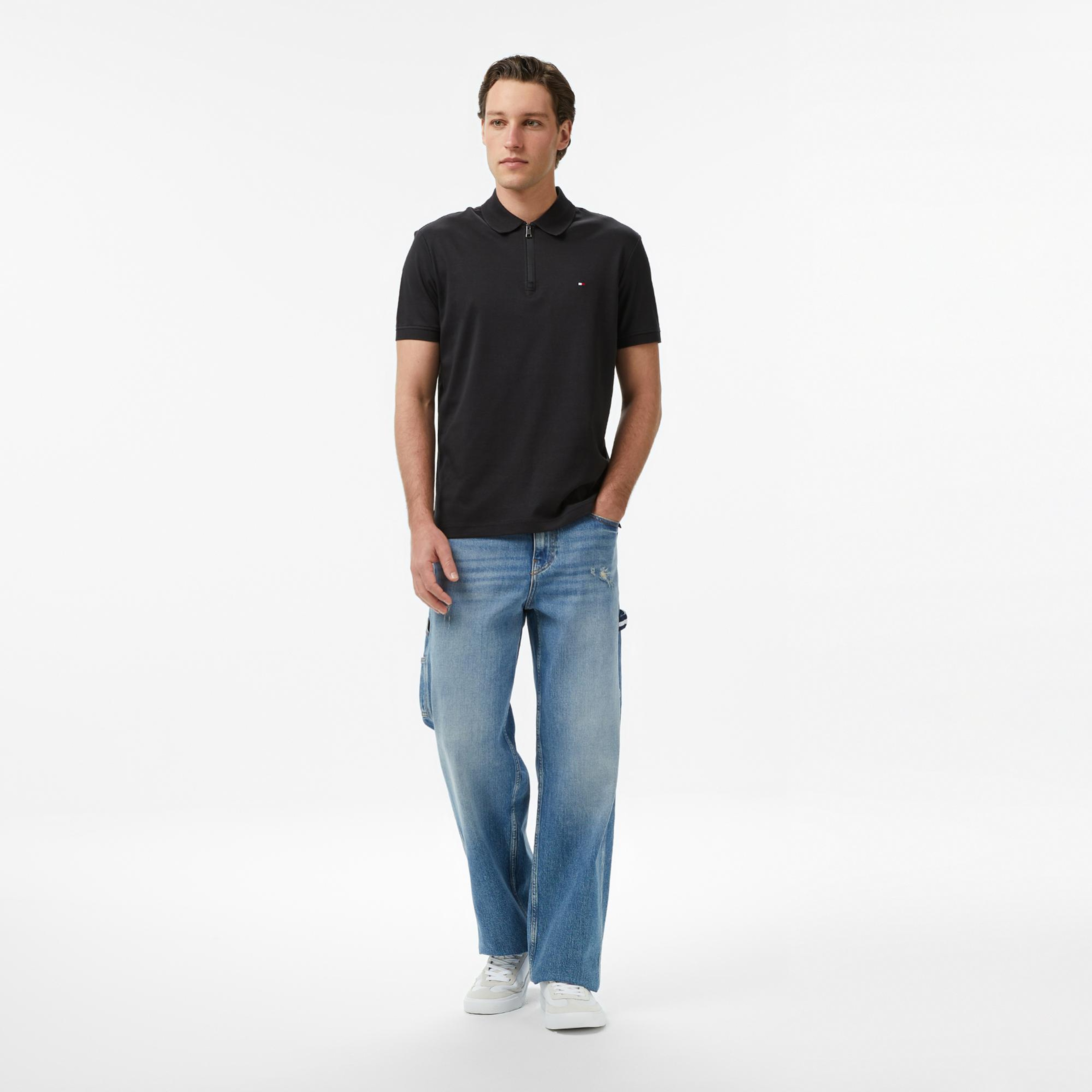 Tommy Hilfiger Elevated Essentials Erkek Siyah Polo Yaka T-Shirt