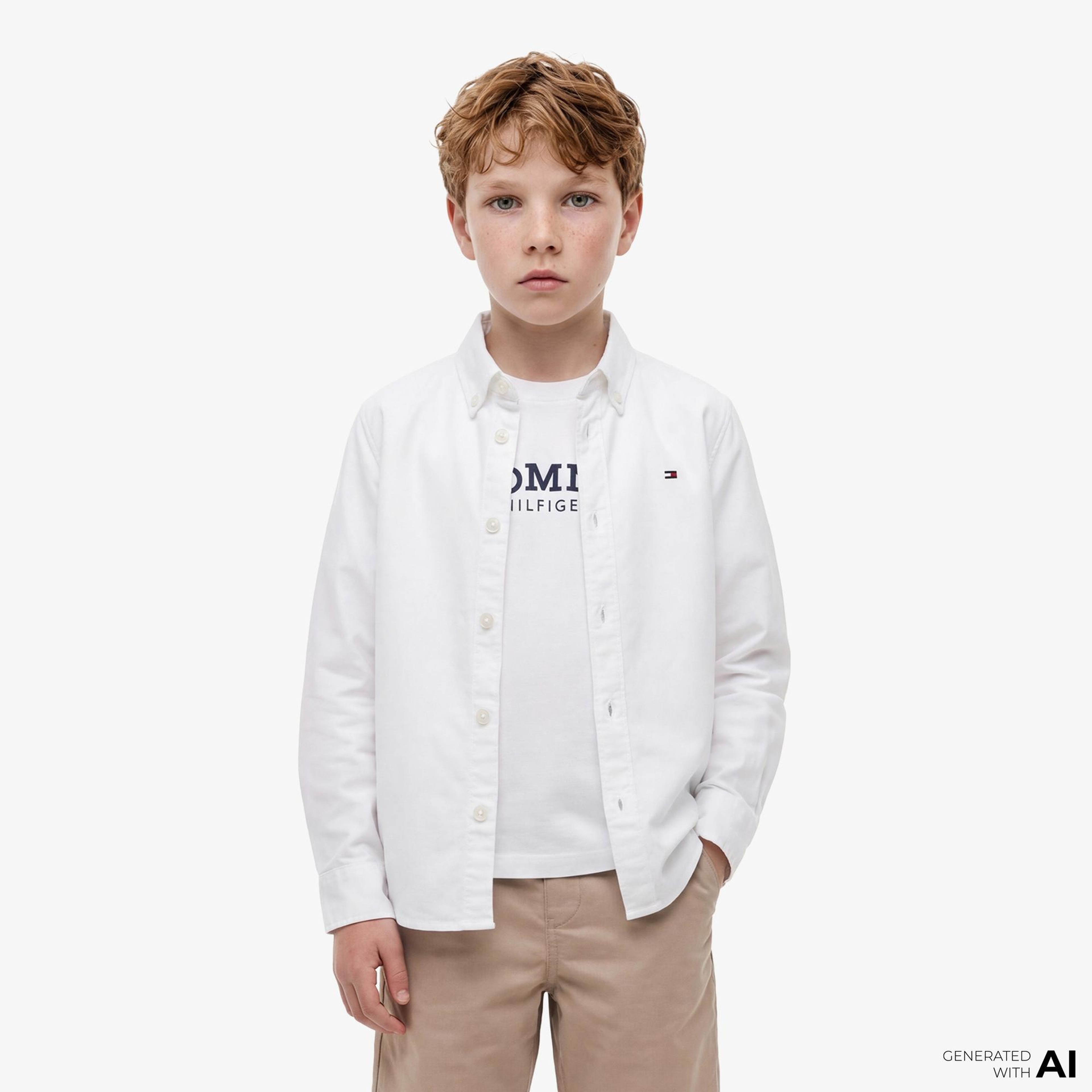 Tommy Hilfiger Essentials Çocuk Beyaz Gömlek