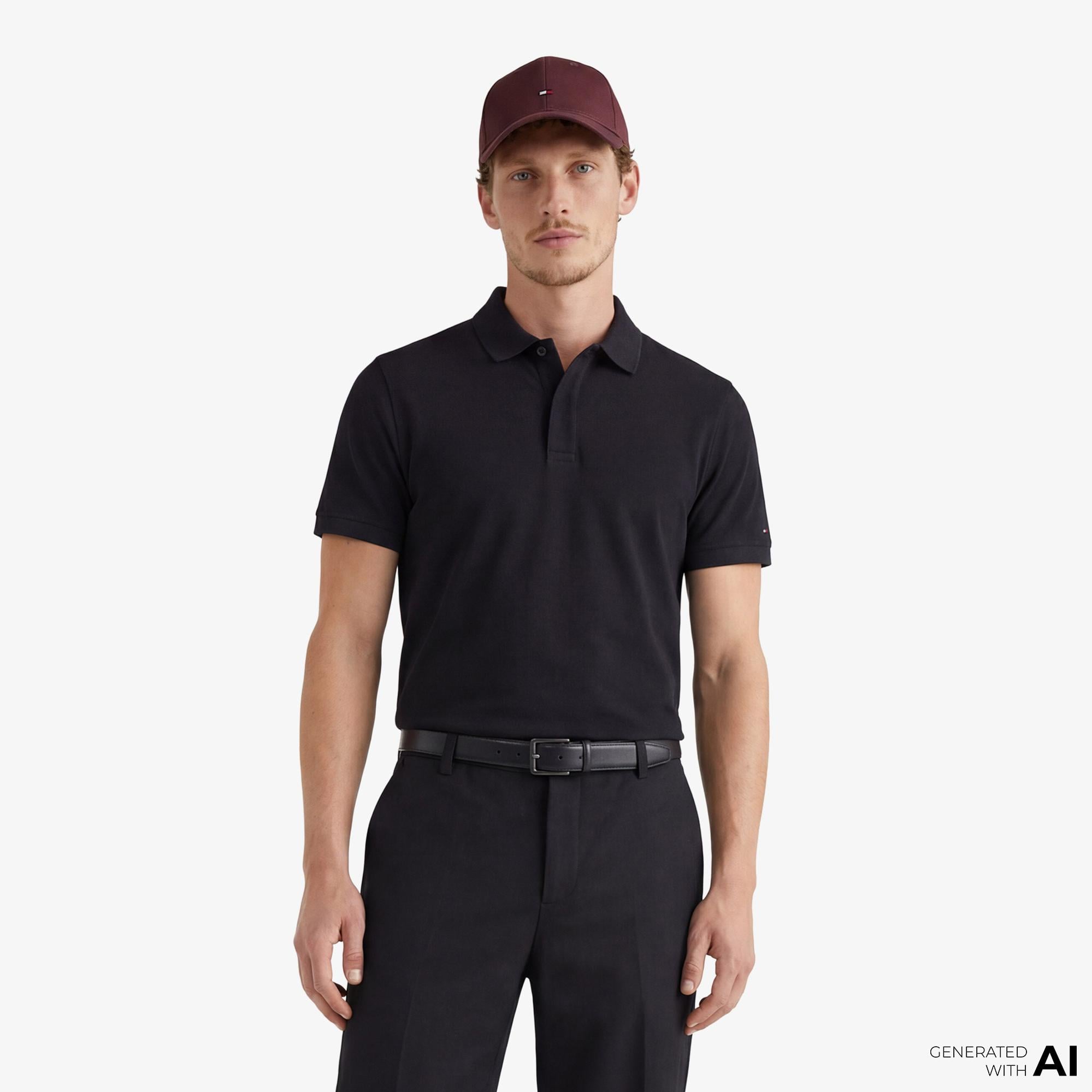 Tommy Hilfiger Elevated Essentials Erkek Siyah Polo Yaka T-Shirt