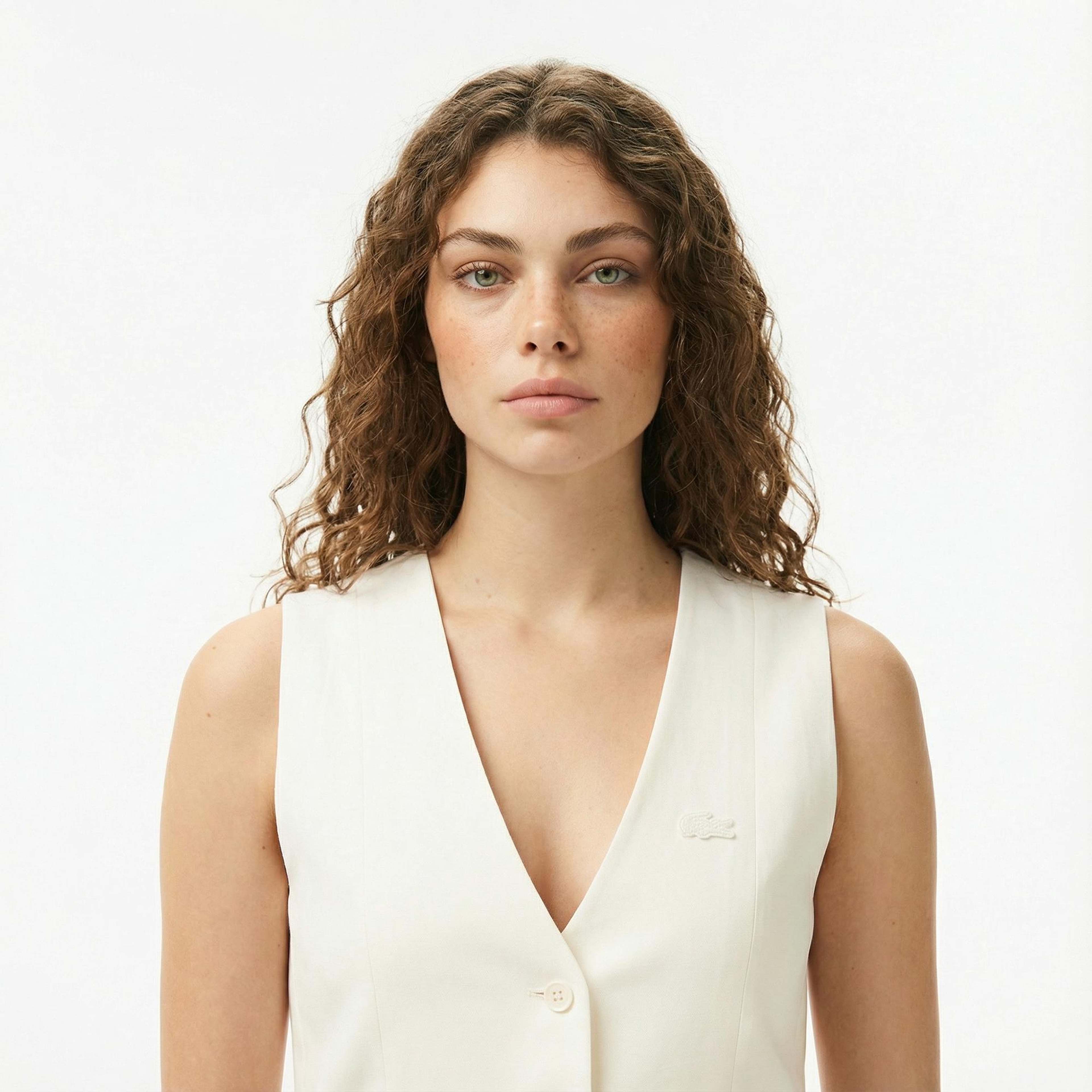 Lacoste Kadın Slim Fit Beyaz Yelek