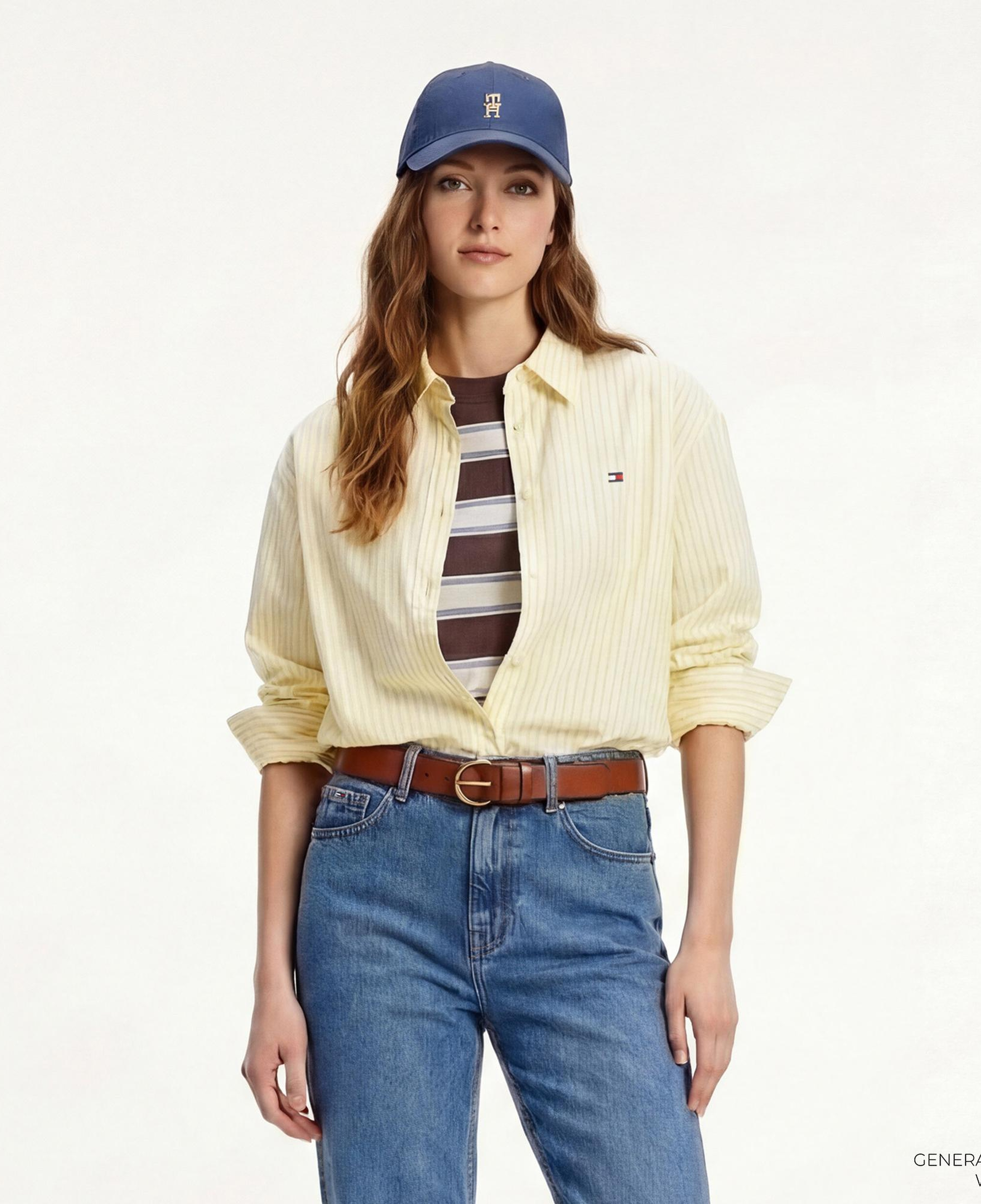 Tommy Hilfiger Essentials Poplin Kadın Sarı Gömlek