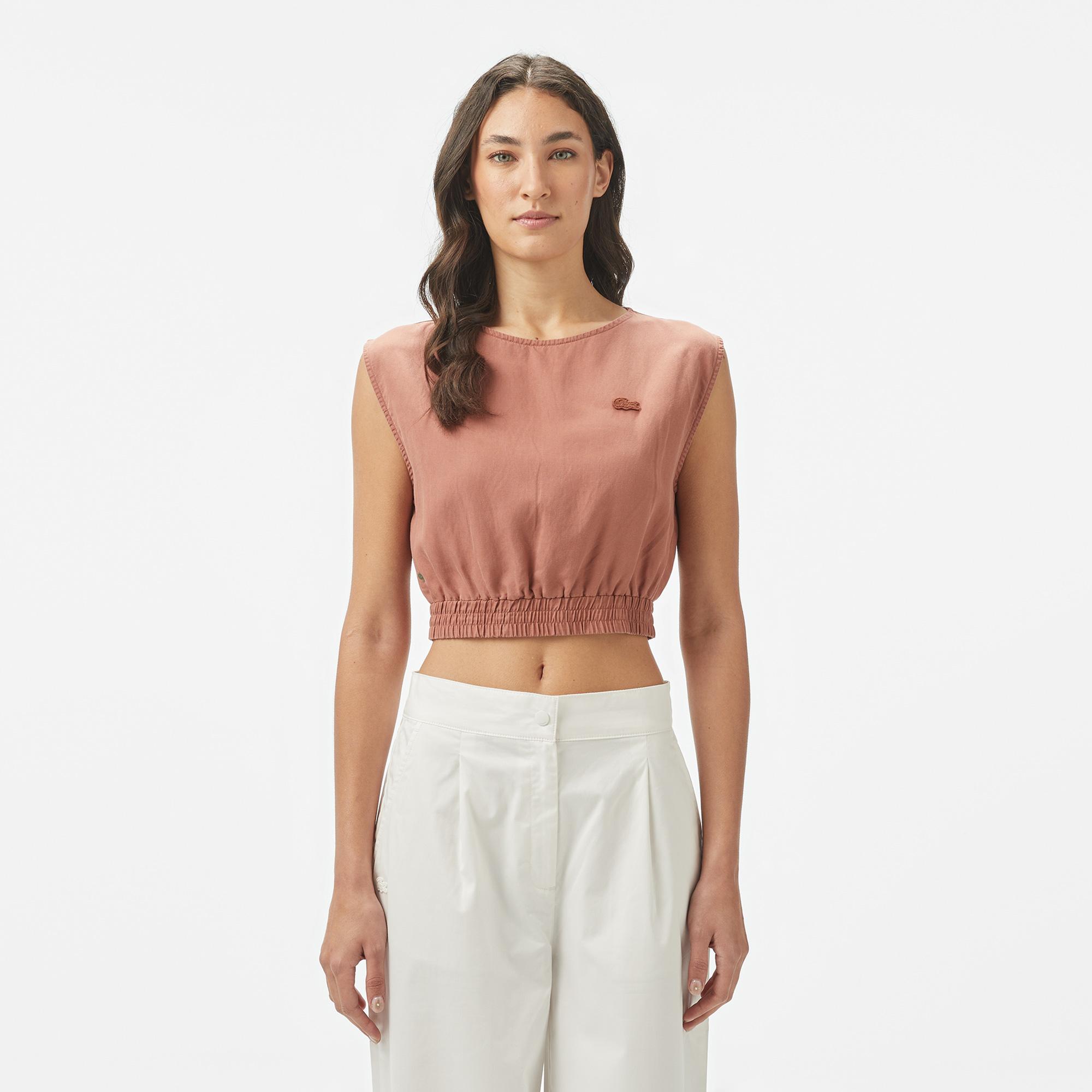 Lacoste Kadın Regular Fit Kolsuz Bisiklet Yaka Kahverengi Bluz