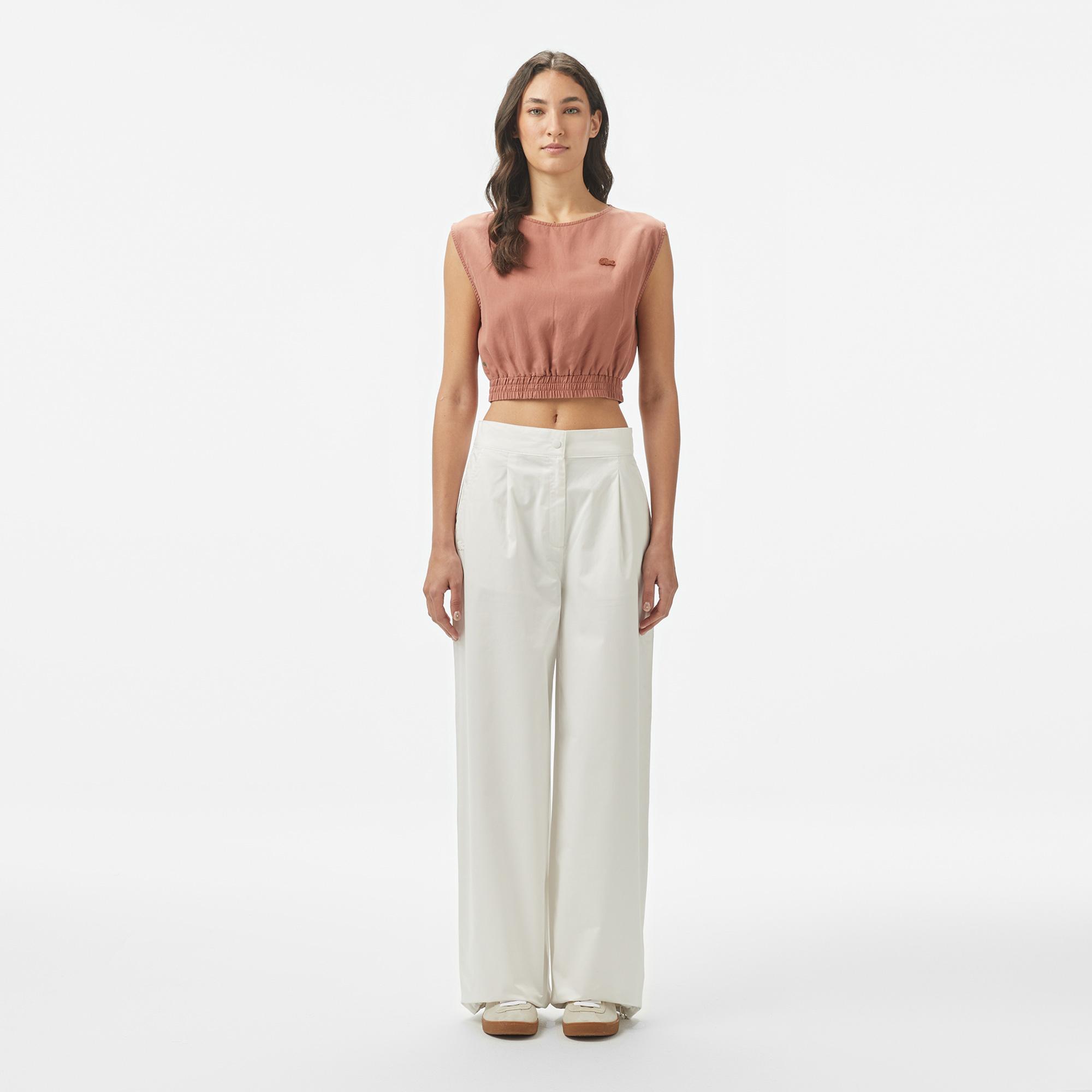 Lacoste Kadın Regular Fit Kolsuz Bisiklet Yaka Kahverengi Bluz