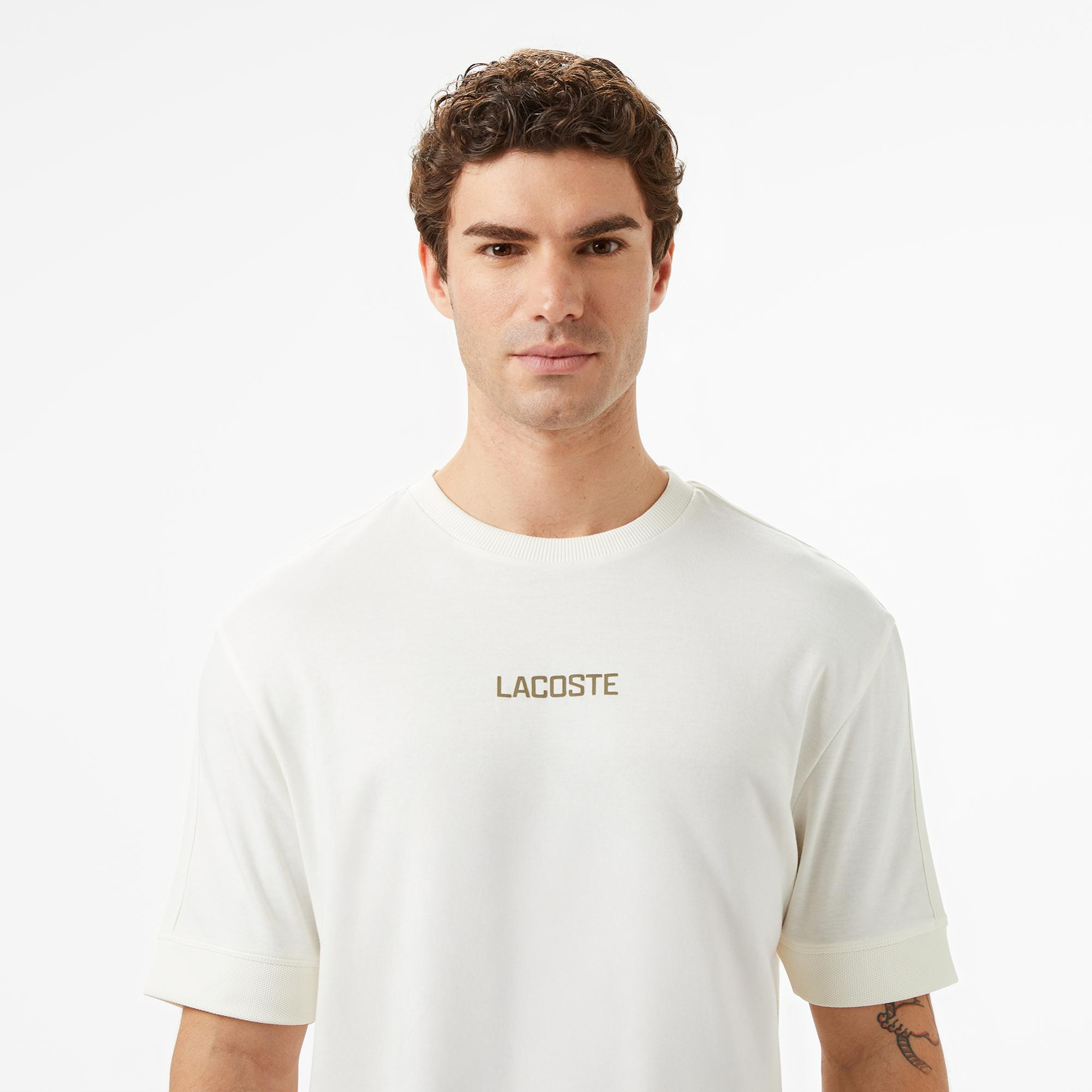 Lacoste Erkek Loose Fit Bisiklet Yaka Baskılı Beyaz T-Shirt