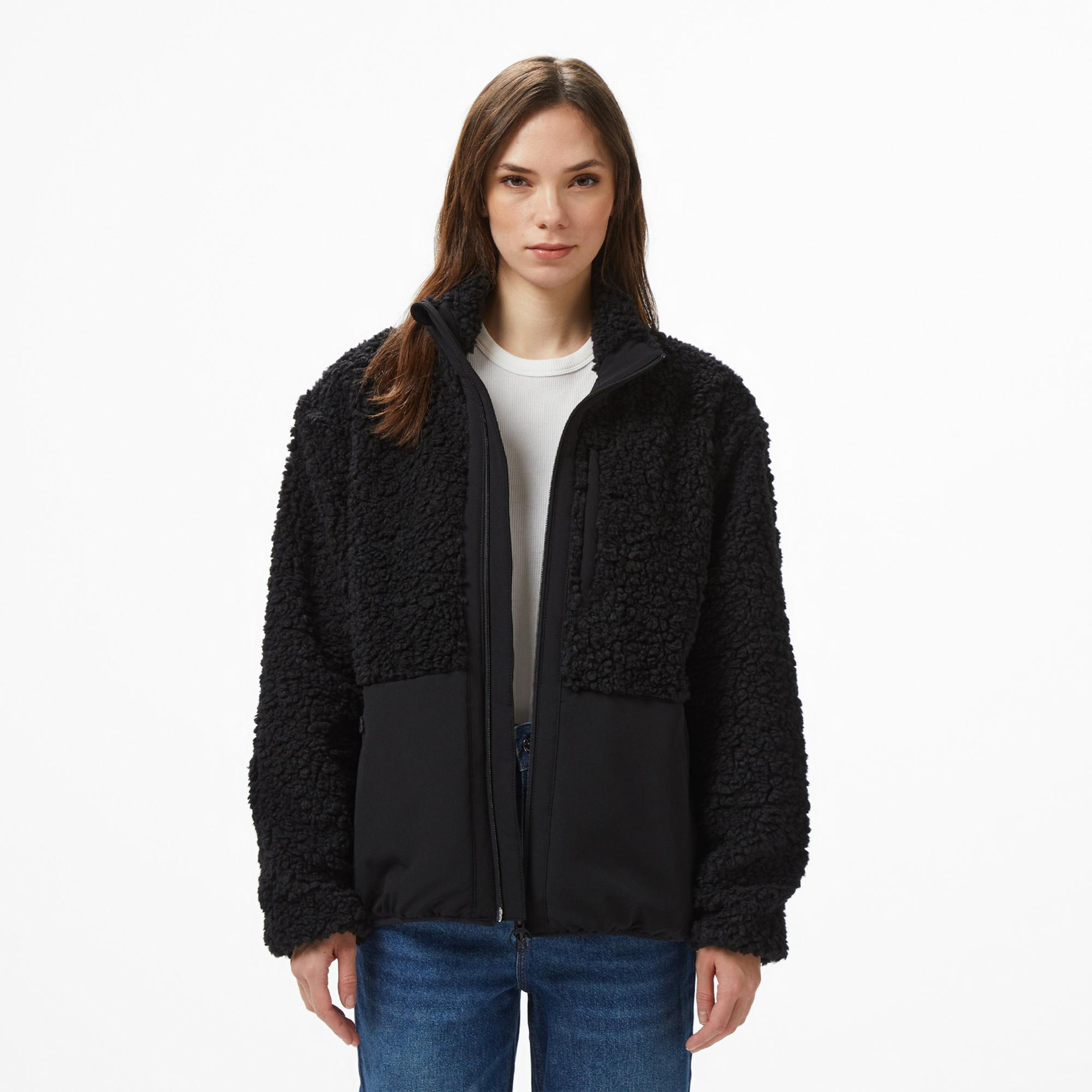 Lacoste Kadın Dik Yaka Renk Bloklu Siyah Ceket