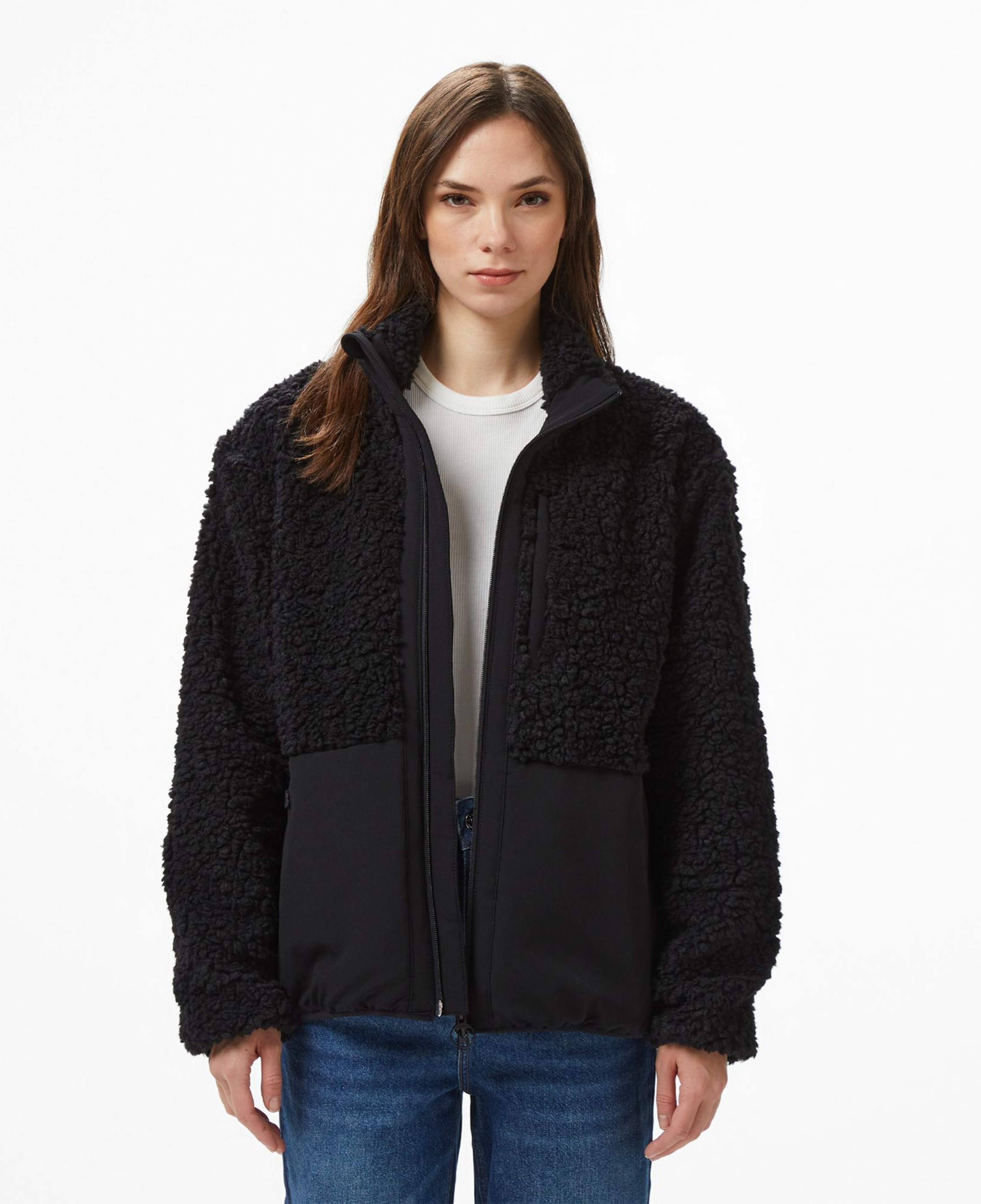 Lacoste Kadın Dik Yaka Renk Bloklu Siyah Ceket