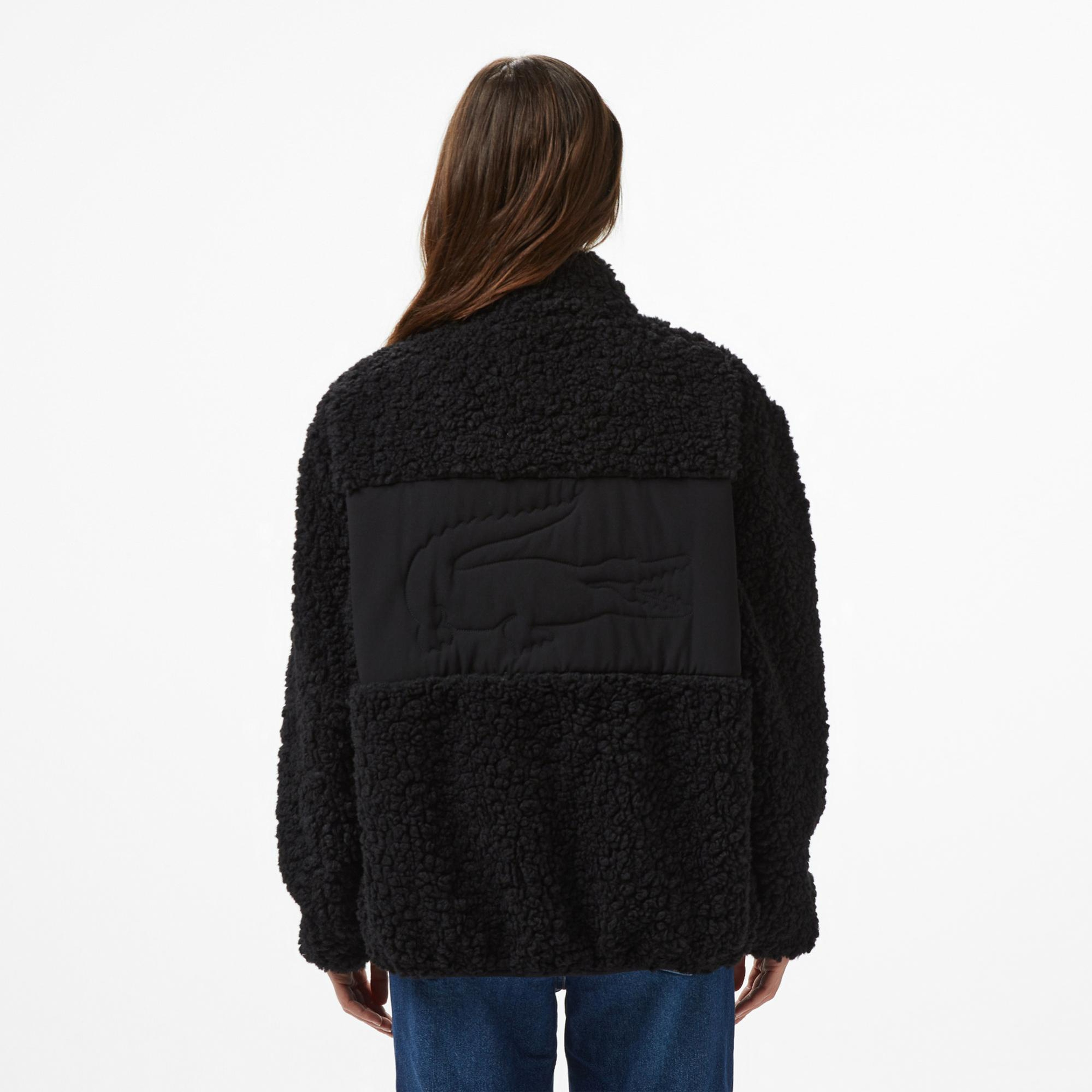 Lacoste Kadın Dik Yaka Renk Bloklu Siyah Ceket