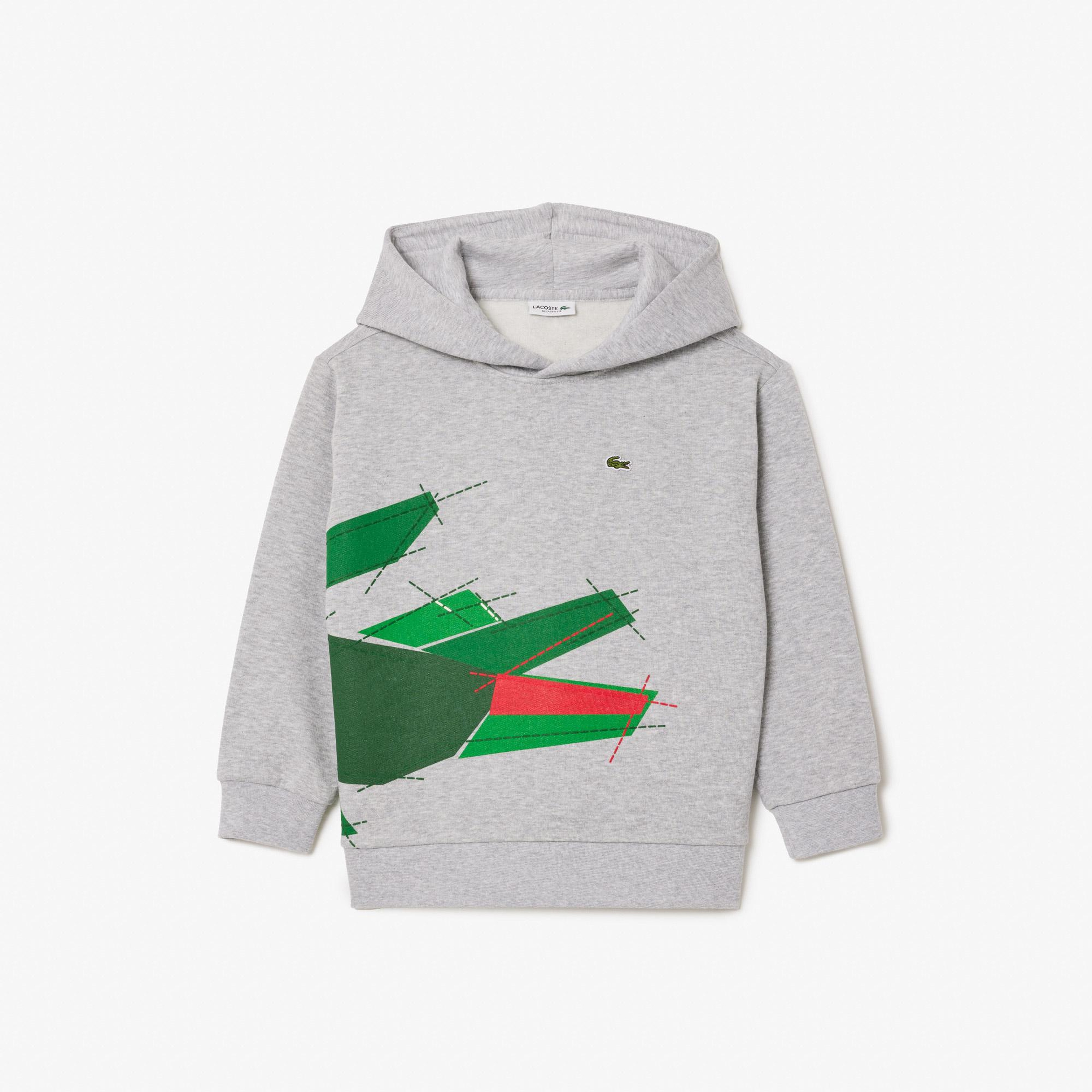 Lacoste Çocuk Kapüşonlu Baskılı Gri Sweatshirt