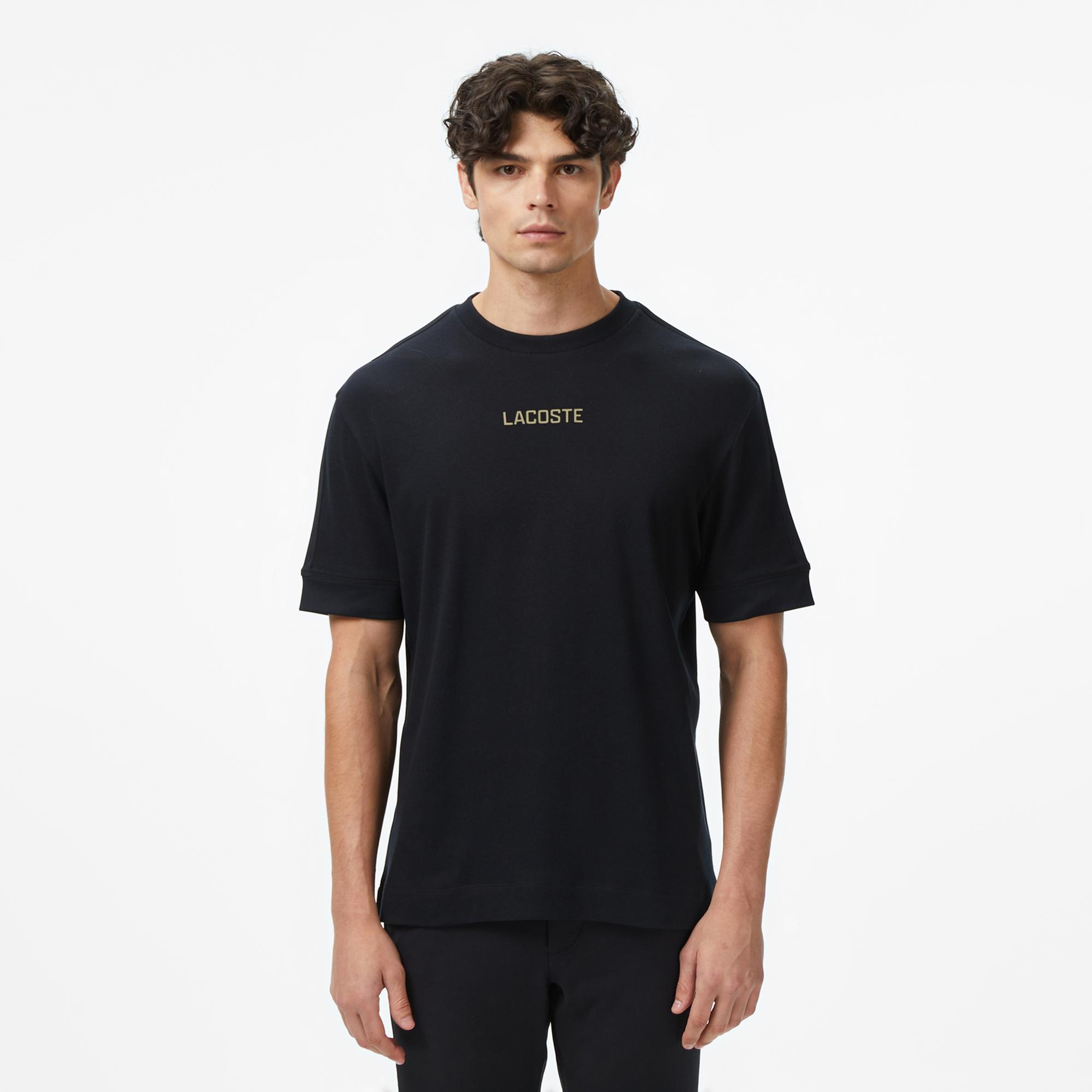Lacoste Erkek Loose Fit Bisiklet Yaka Baskılı Siyah T-Shirt