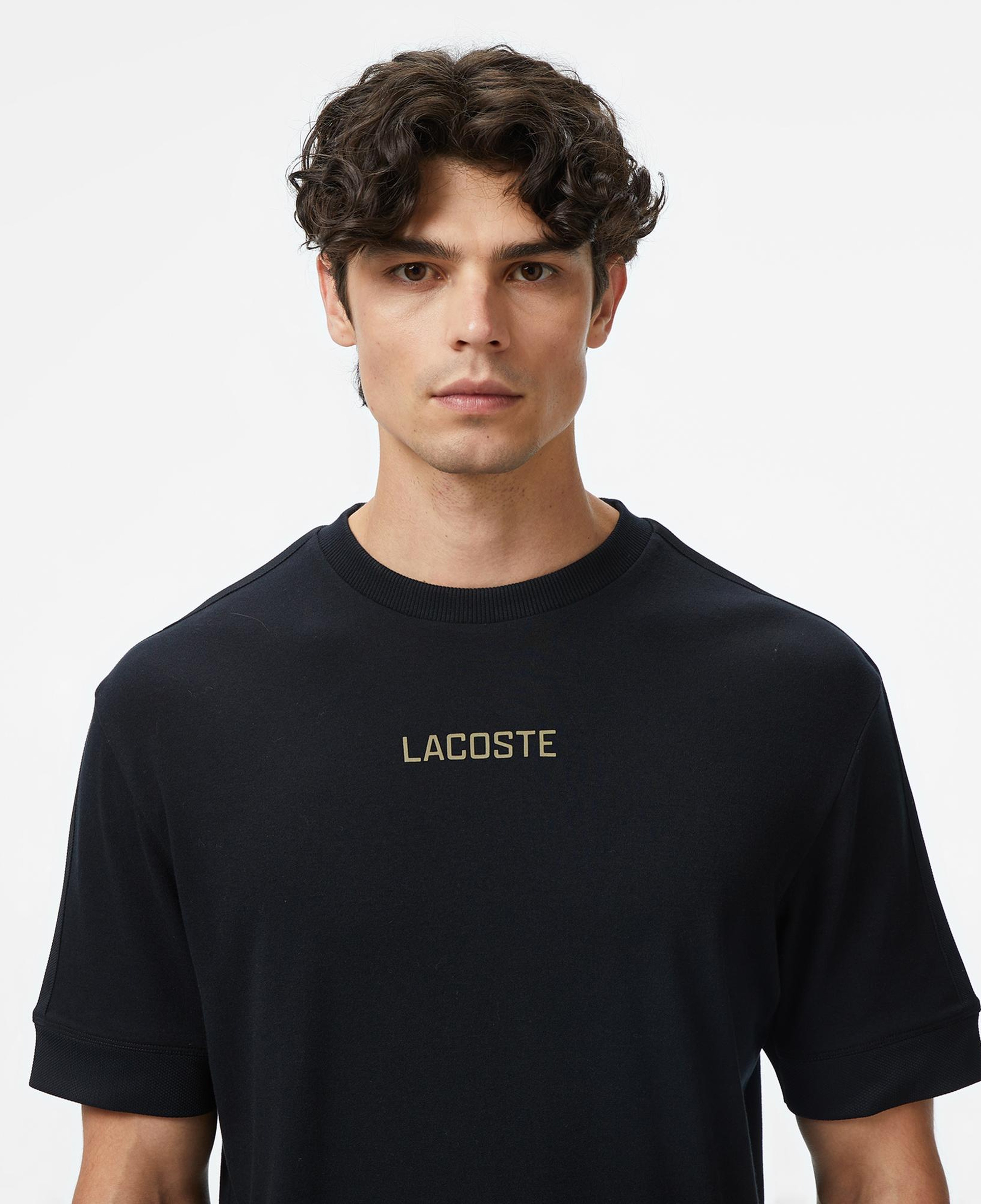 Lacoste Erkek Loose Fit Bisiklet Yaka Baskılı Siyah T-Shirt