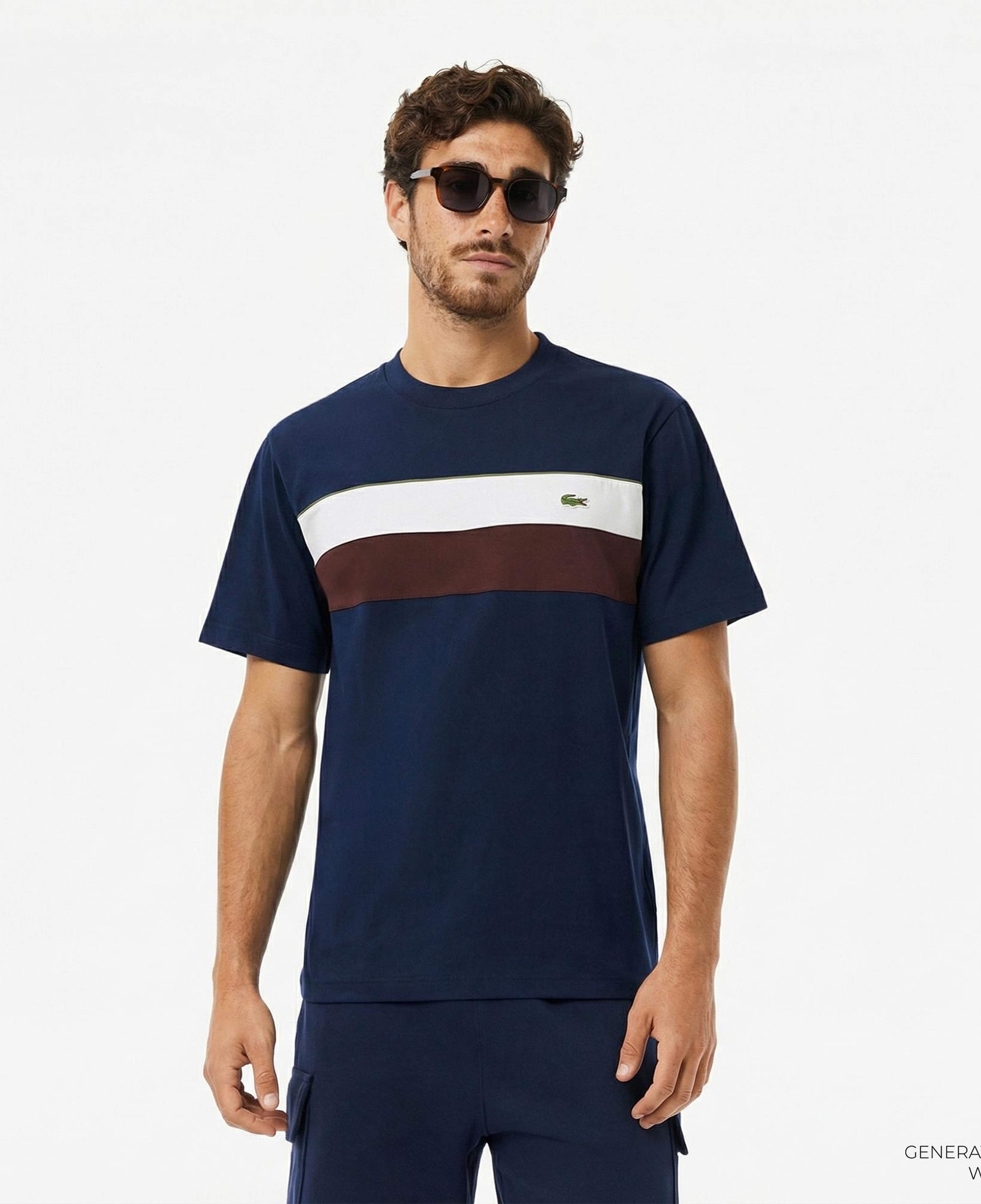 Lacoste Erkek Classic Fit Bisiklet Yaka Renk Bloklu Lacivert T-Shirt