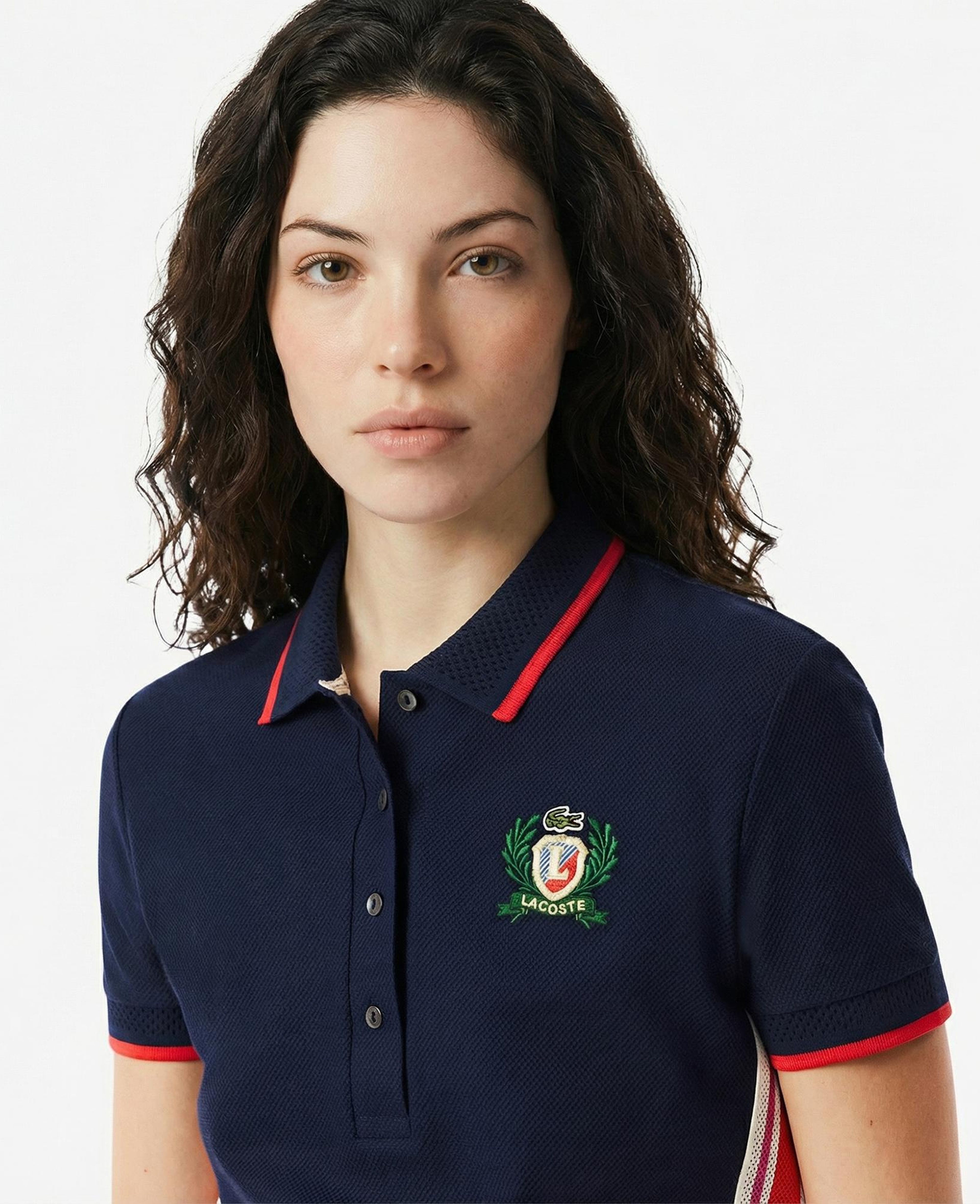 Lacoste Kadın Slim Fit Renk Bloklu Lacivert Polo