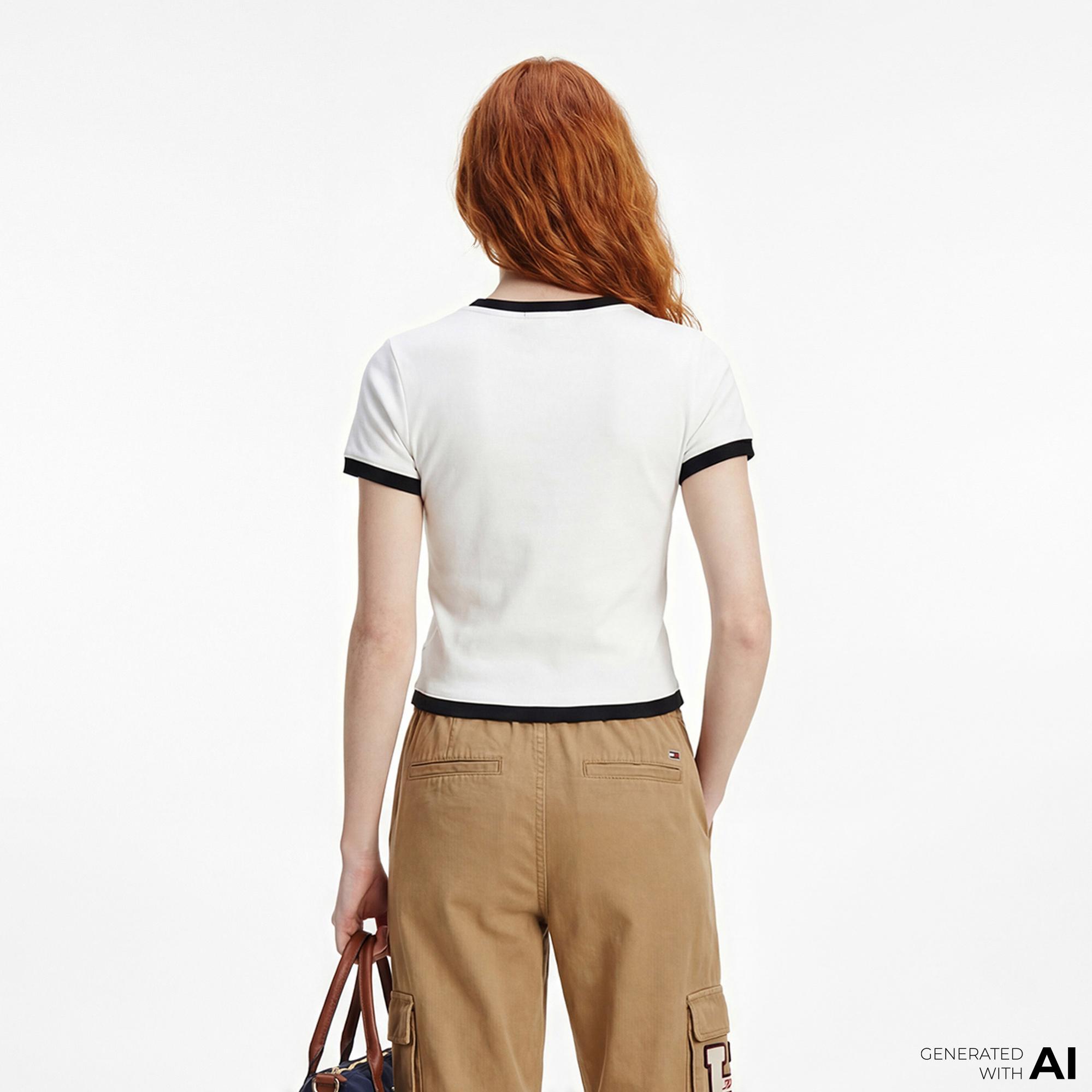 Tommy Hilfiger Badge Kadın Beyaz T-Shirt