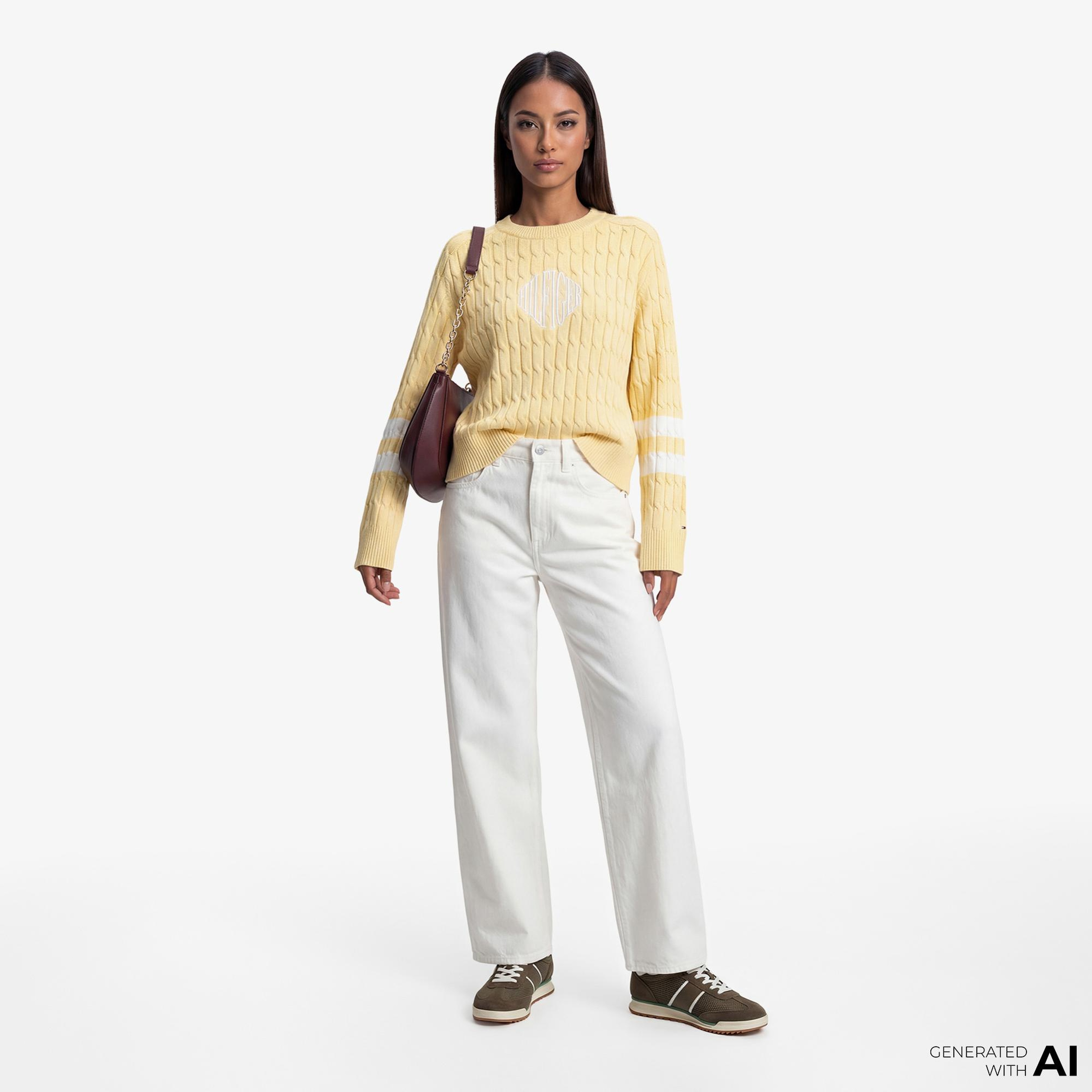 Tommy Hilfiger Textured Graphic Kadın Sarı Triko