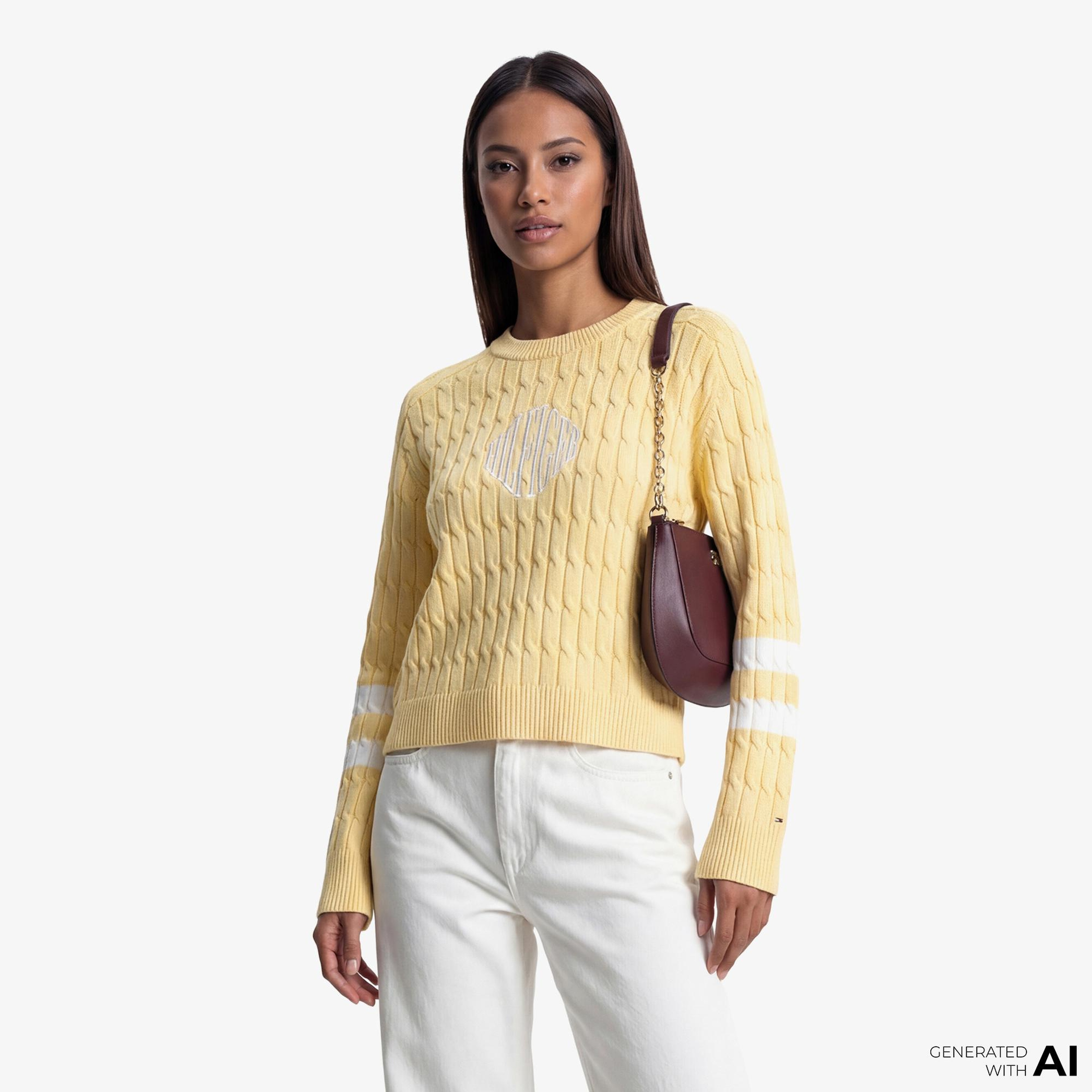 Tommy Hilfiger Textured Graphic Kadın Sarı Triko