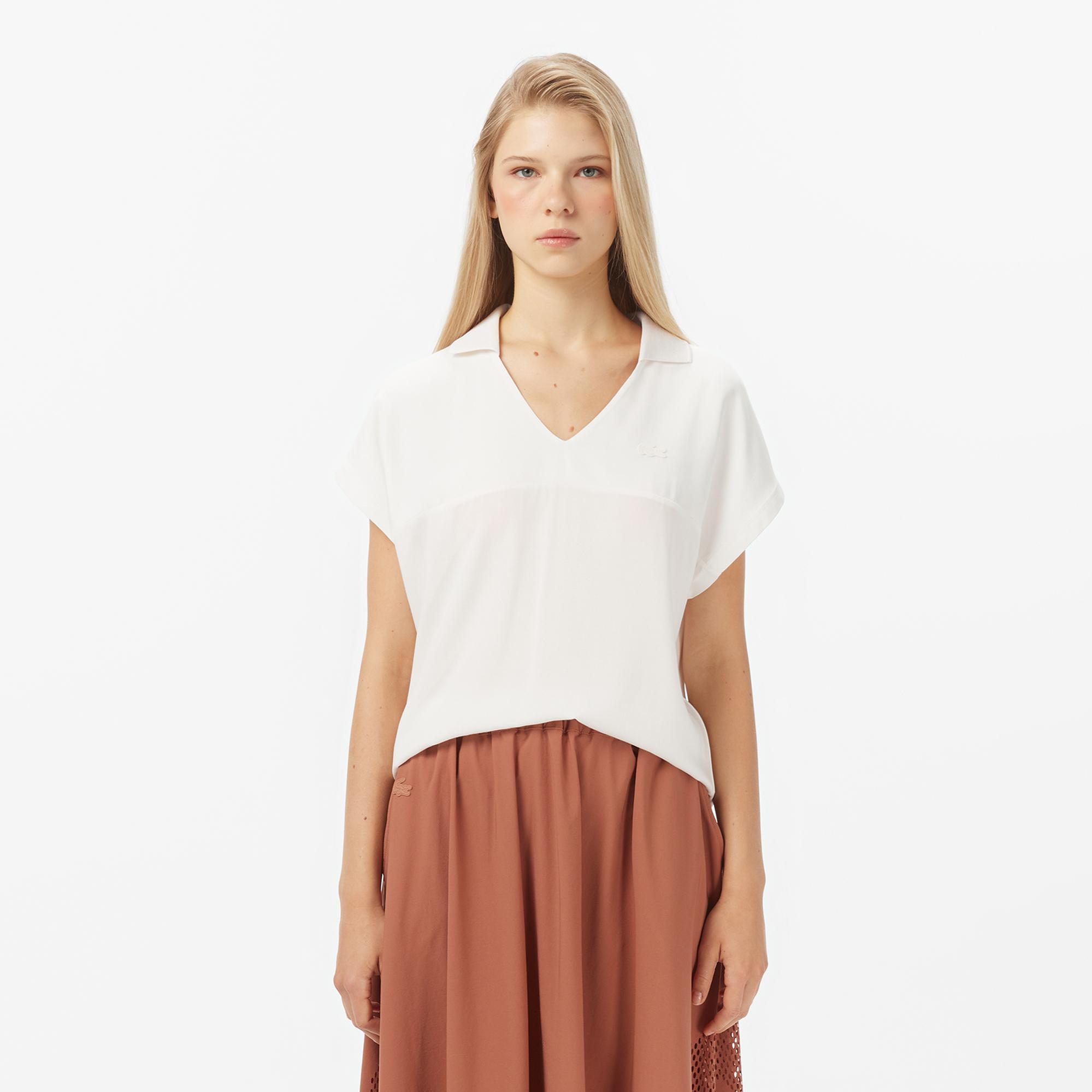 Lacoste Kadın V Yaka Beyaz T-Shirt